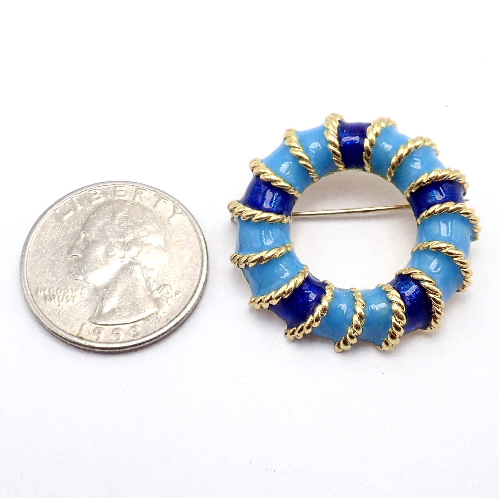 Rare! Vintage Tiffany & Co 18k Yellow Gold Blue Enamel Circle Rope Brooch Pin | Fortrove