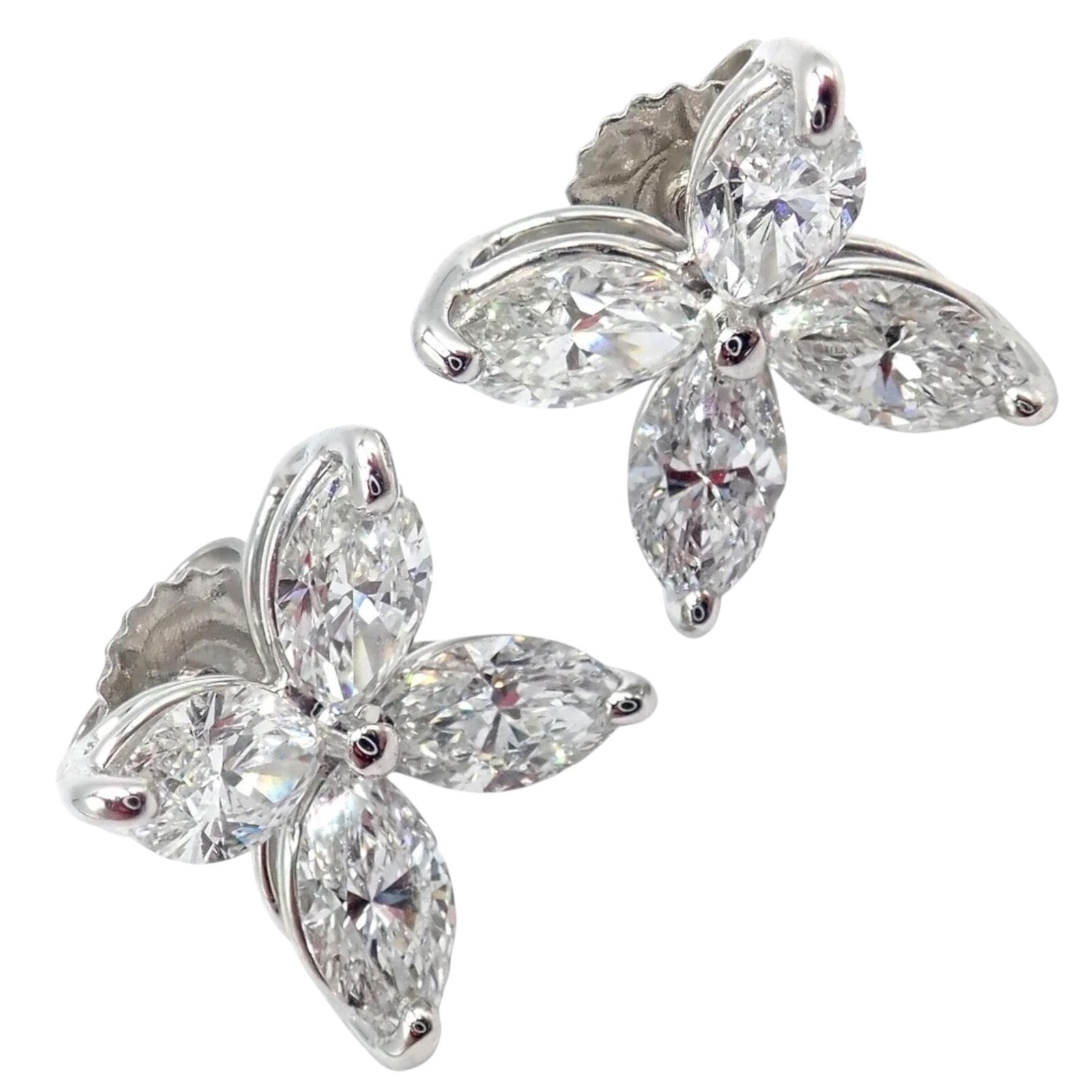 Authentic! Tiffany & Co Platinum Victoria Marquise Cut Diamond Large Earrings | Fortrove