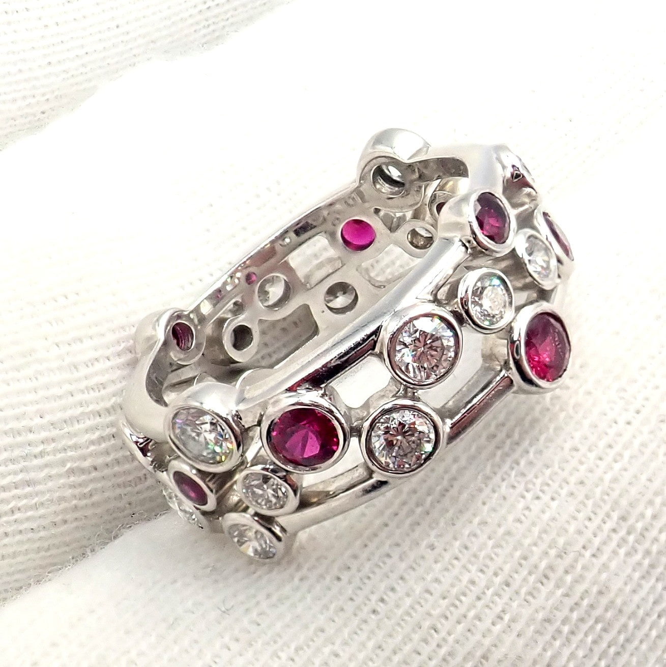 Authentic! Tiffany & Co Platinum Diamond Ruby Bubbles Band Ring Size 5.5 | Fortrove