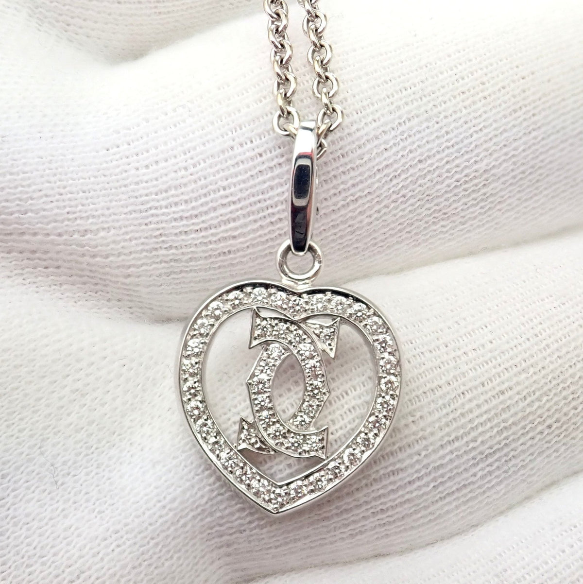 Cartier Jewelry & Watches:Fine Jewelry:Necklaces & Pendants Authentic! Cartier Double C Heart 18k White Gold Diamond Pendant Necklace