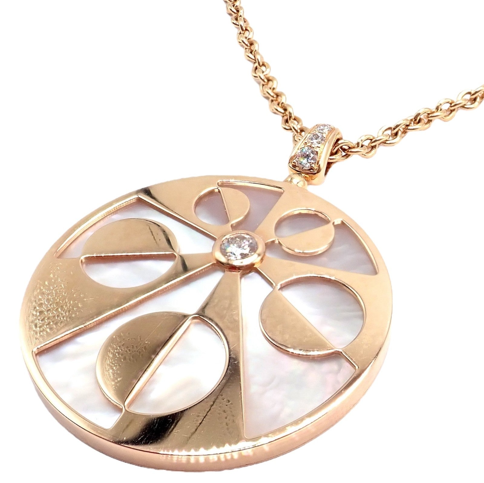 Rare! Bvlgari Bulgari Intarsio 18k Rose Gold Diamond Mother of Pearl Necklace | Fortrove