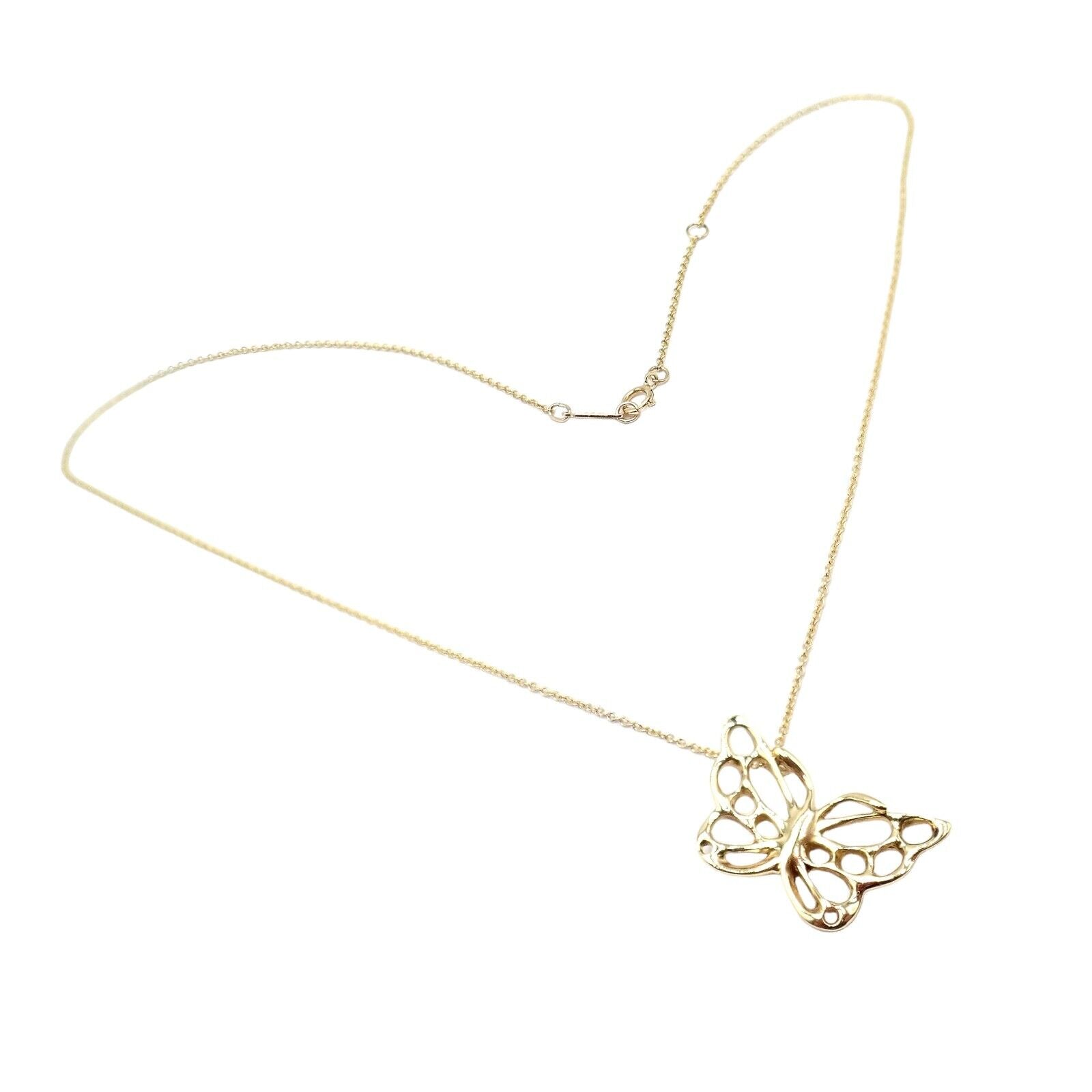 Authentic! Tiffany & Co Cummings 18k Yellow Gold Butterfly Pendant Necklace 1988 | Fortrove
