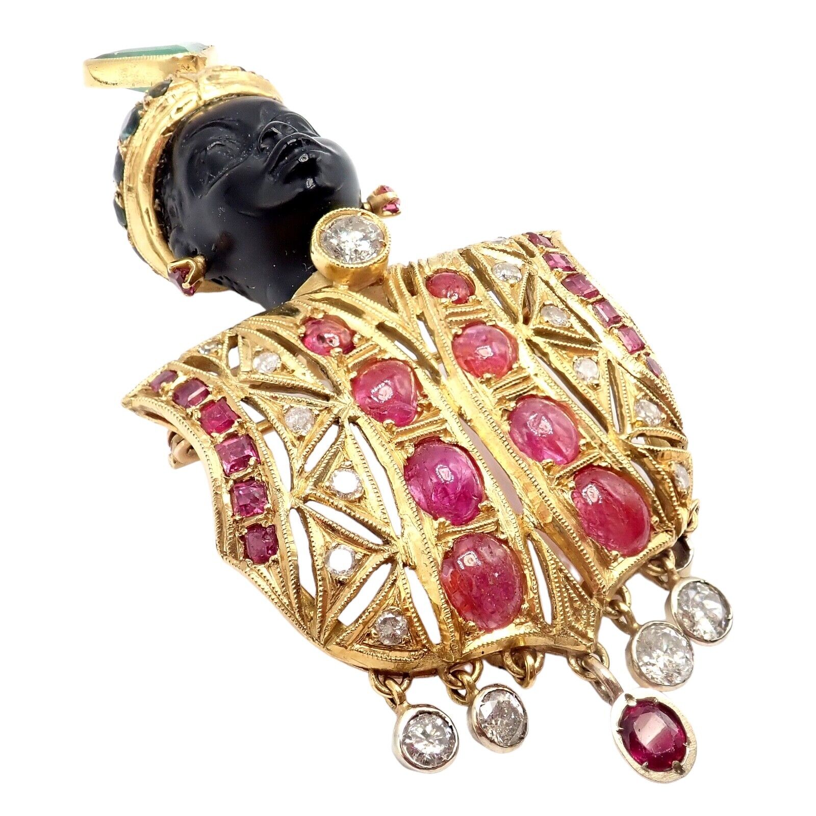 Rare! Ethel Merman Estate 18k Yellow Gold Large Blackamoor Diamond Ruby Brooch | Fortrove