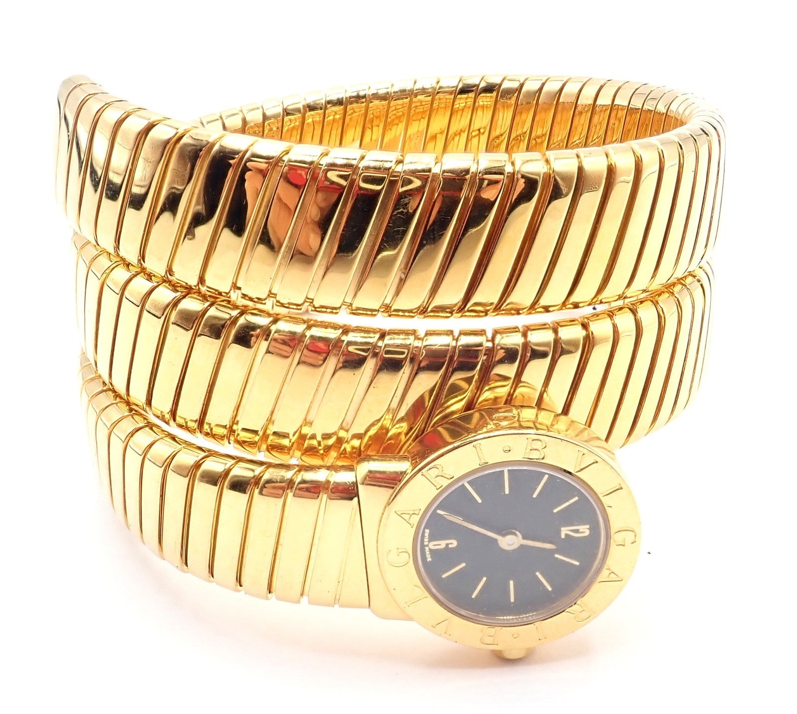 Authentic! Bulgari 18k Yellow Gold Tubogas Serpent Snake Bracelet Watch | Fortrove