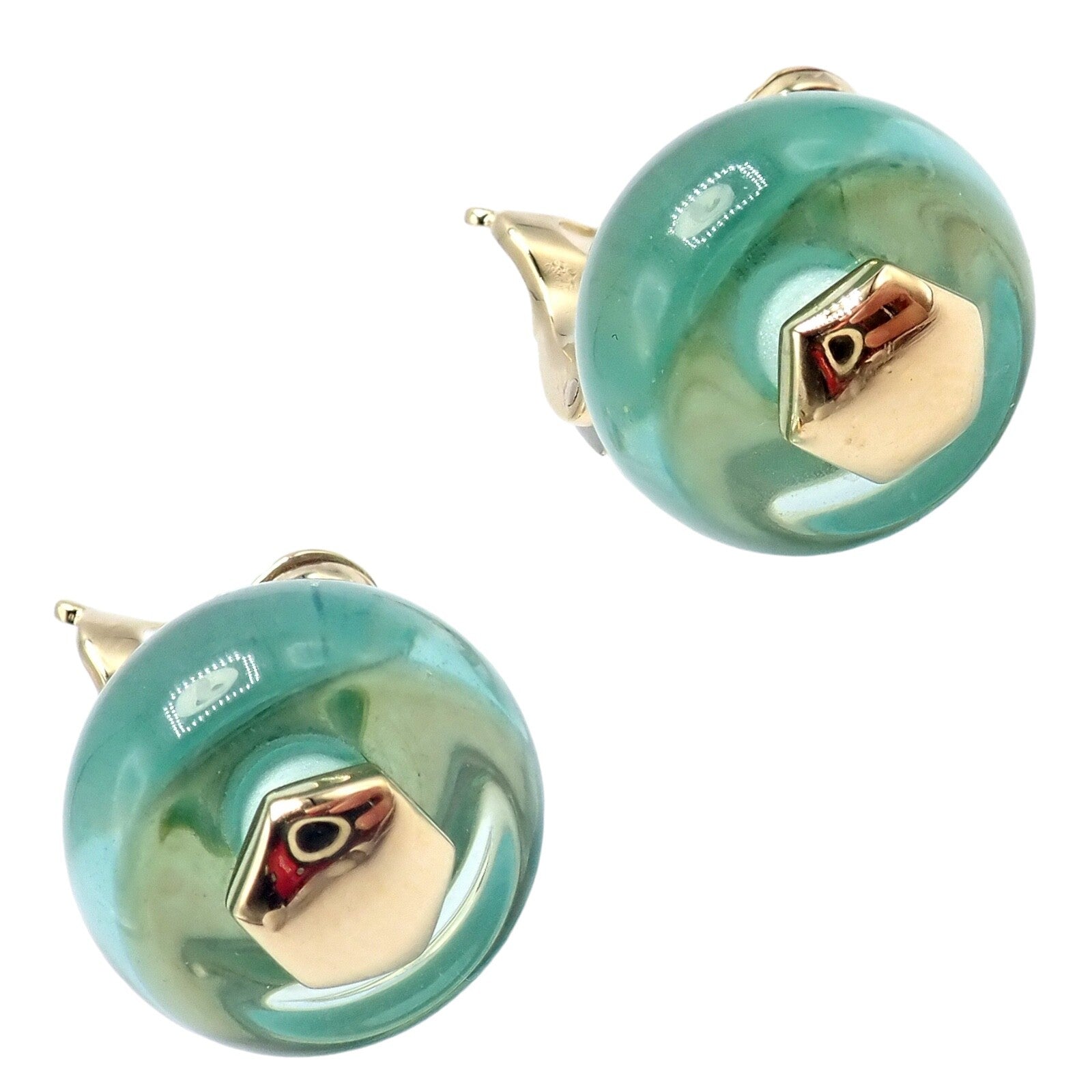Authentic! Vintage Marina B 18k Yellow Gold Pneu Crystal Earrings | Fortrove