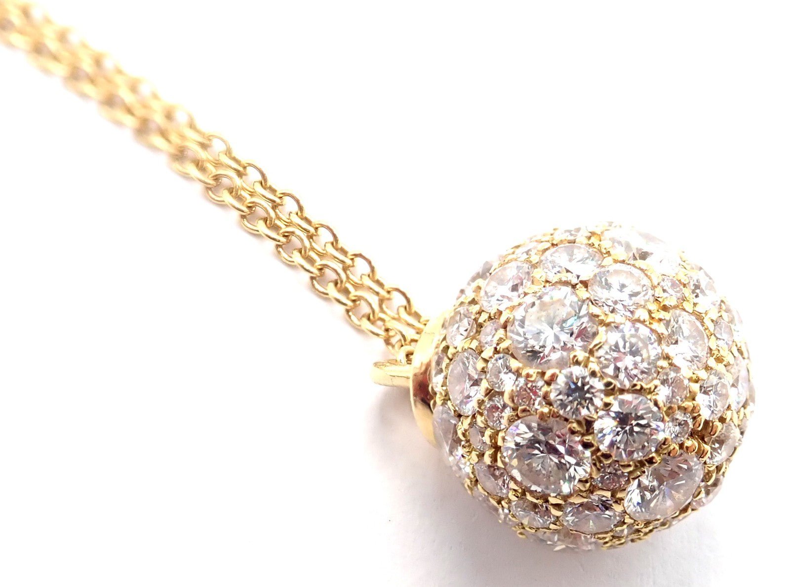 Authentic! Tiffany & Co 18k Yellow Gold Hardware Diamond Ball Pendant Necklace | Fortrove