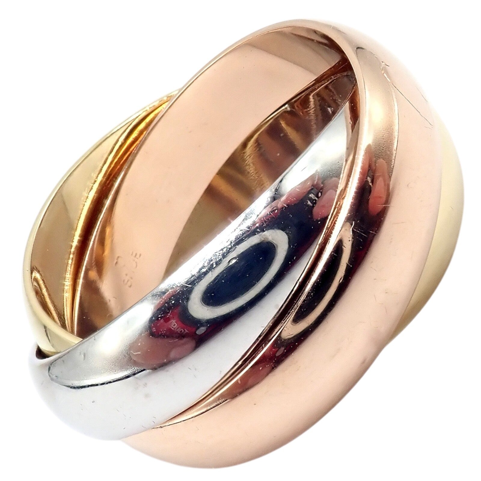 Authentic! Cartier Trinity 18k TriColor Gold Wide Band Ring + Papers sz 55 7.25 | Fortrove
