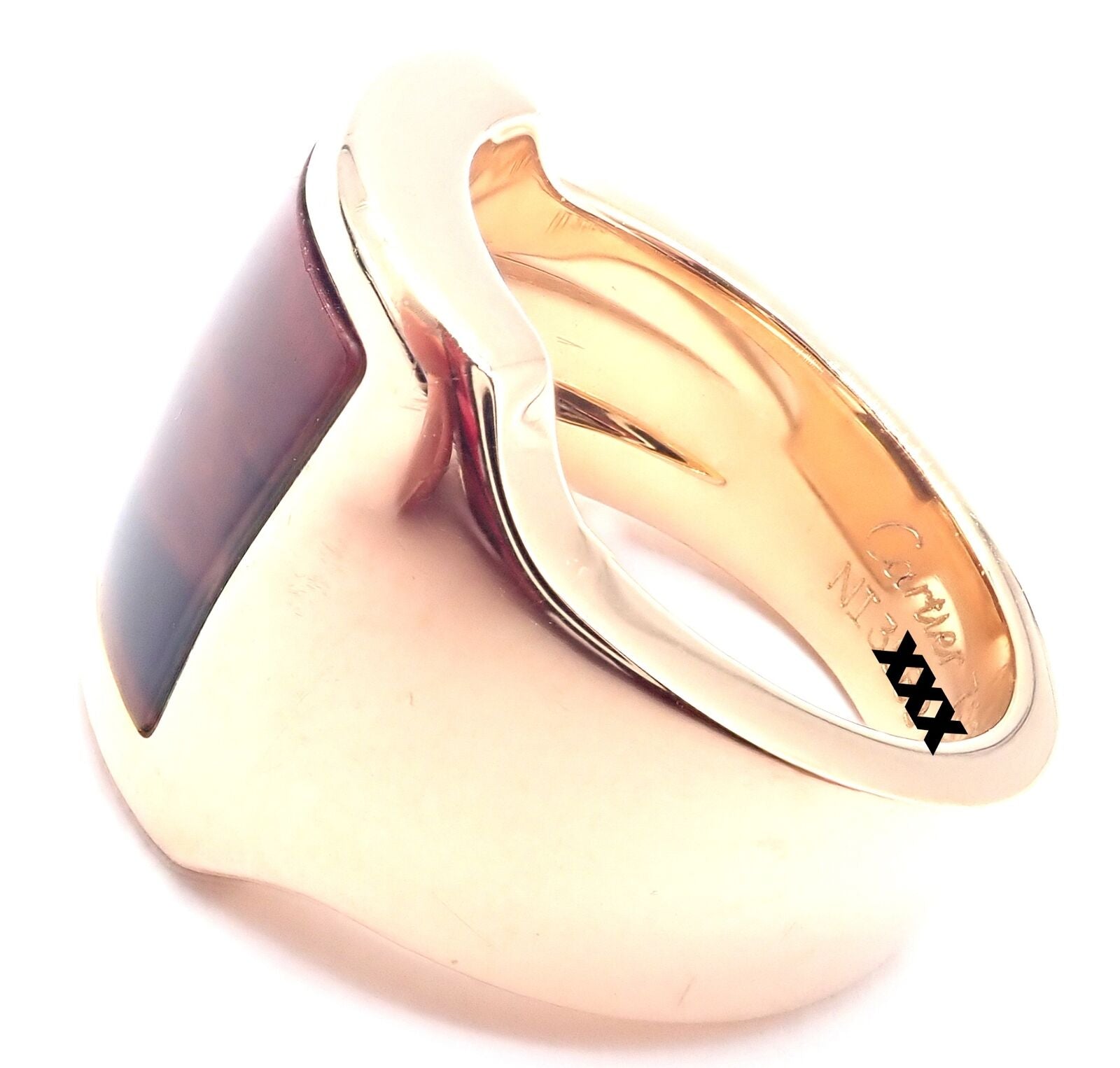 Authentic! Cartier 18k Rose Gold Santos Dumont Bull Eye Quartz Ring Certificate | Fortrove