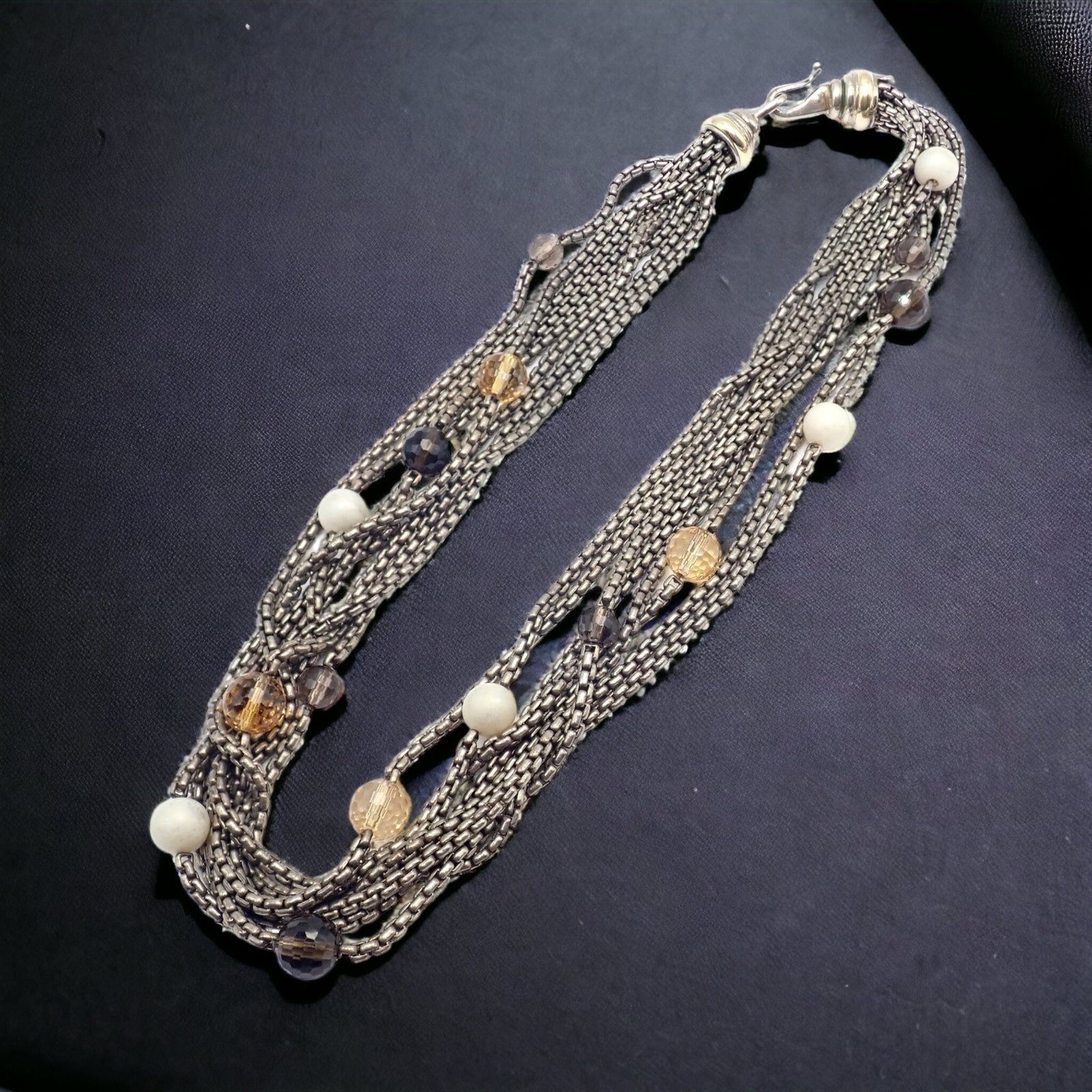 David Yurman DY 18k Yellow Gold Sterling Silver 8 Strand Box Chain Necklace | Fortrove