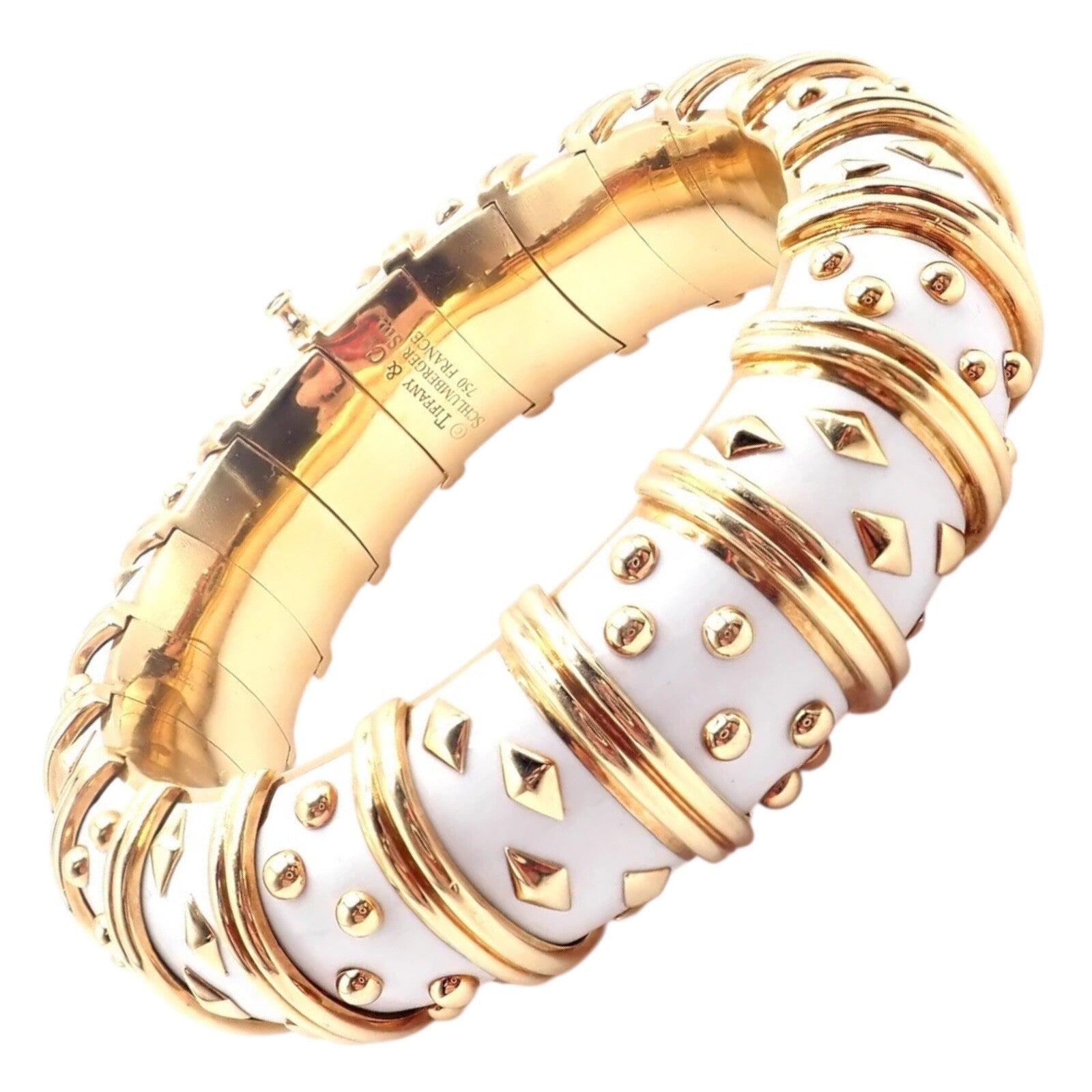 Tiffany & Co Schlumberger Dot Losange 18k Yellow Gold Enamel Bangle Bracelet | Fortrove