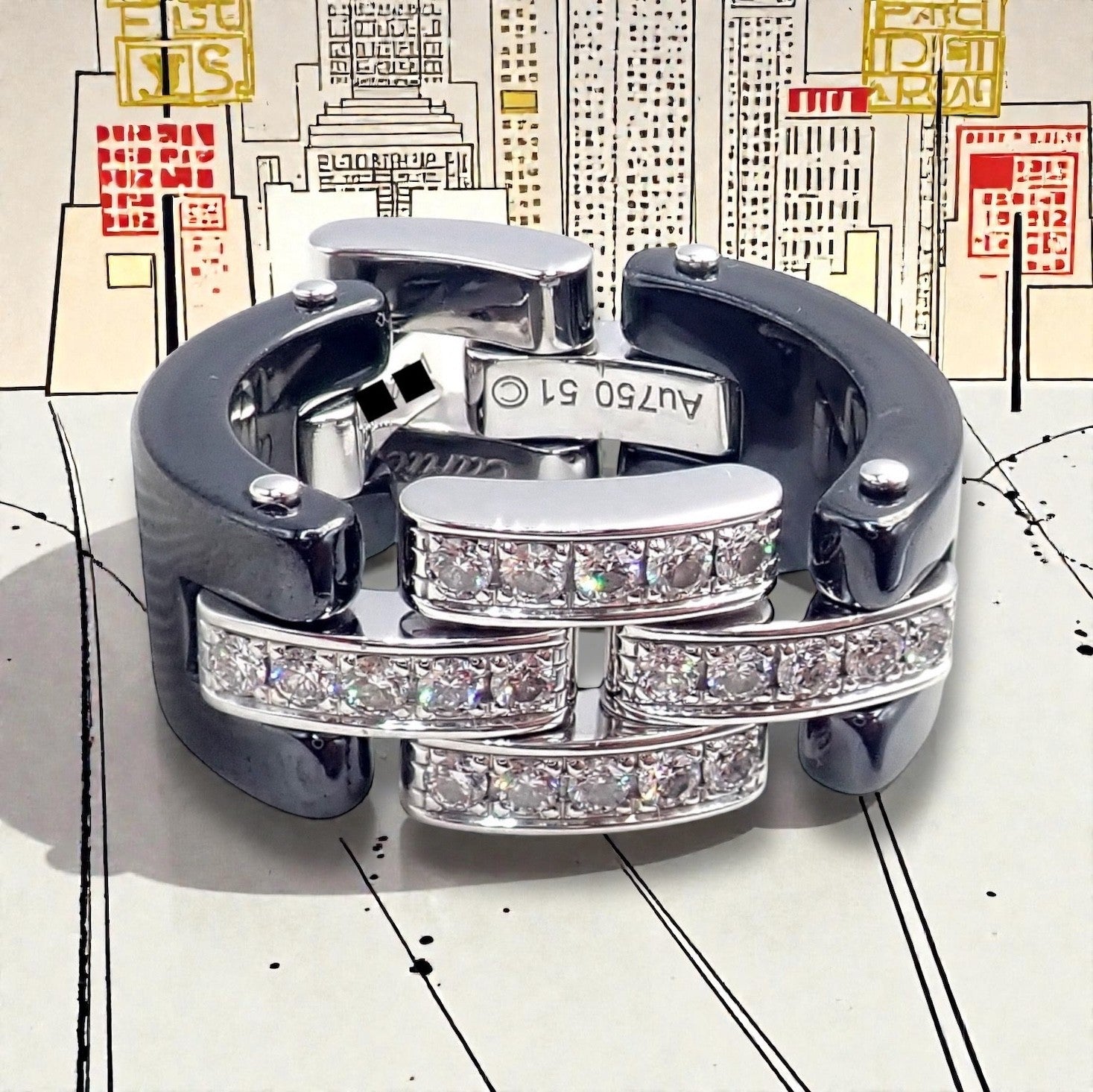 Cartier 18k White Gold Diamond Ceramic Maillon Panthere Ring Size 51 US 5.75 | Fortrove