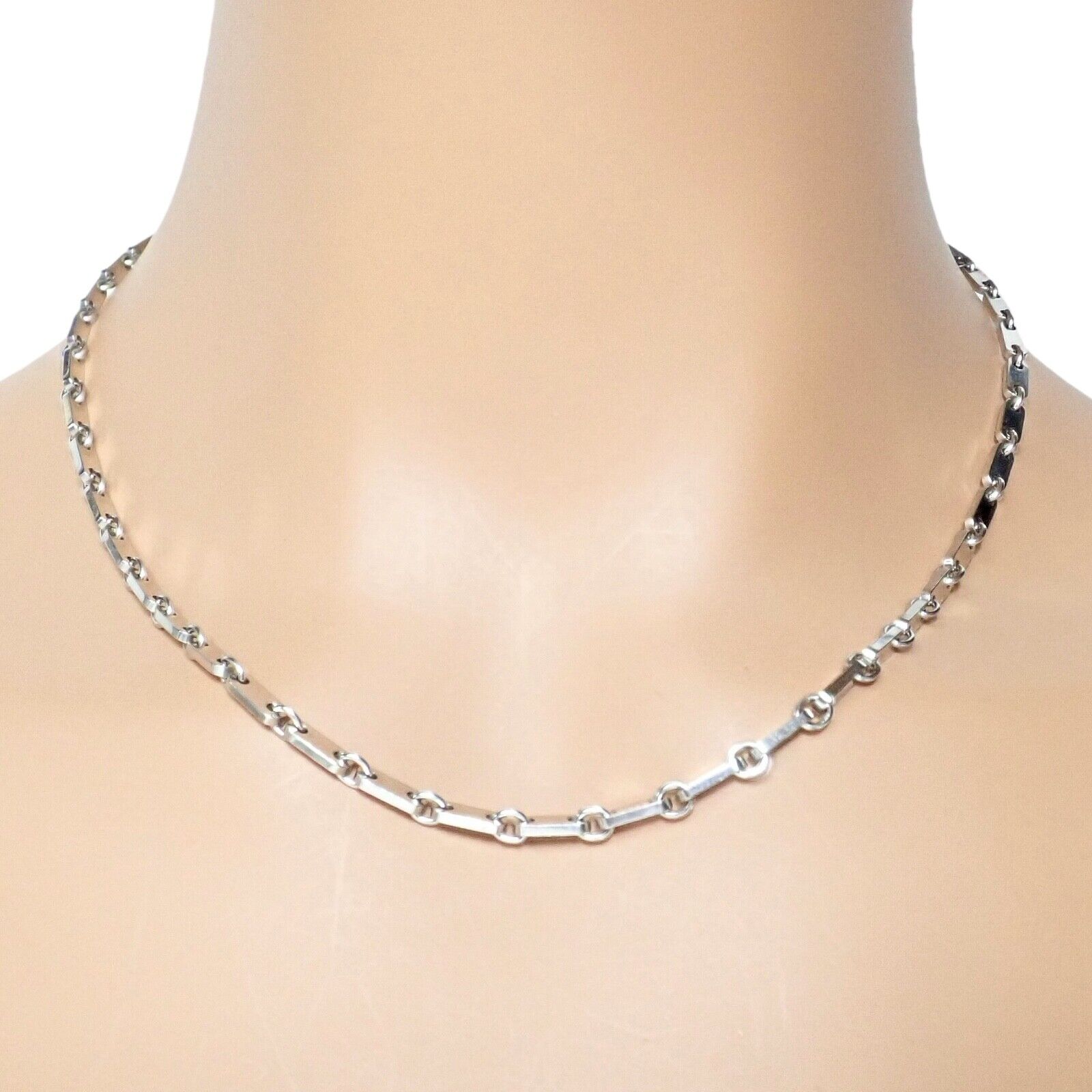 Authentic! Cartier 18k White Gold Flat Link Necklace 17.75" 1998 | Fortrove