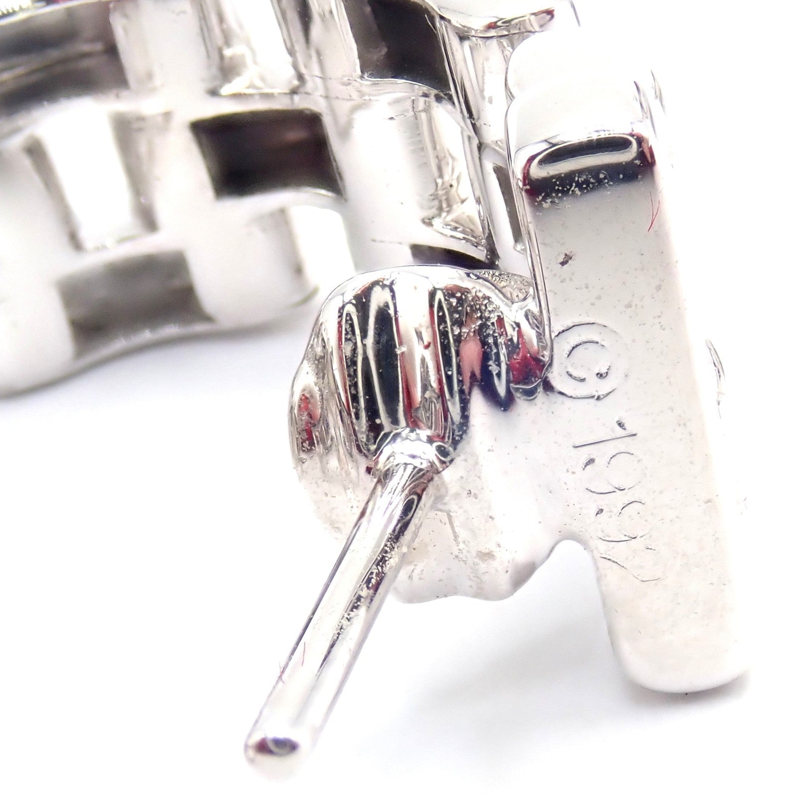 Authentic! Cartier Maillon Panthere 18K White Gold Three Row Link Hoop Earrings | Fortrove