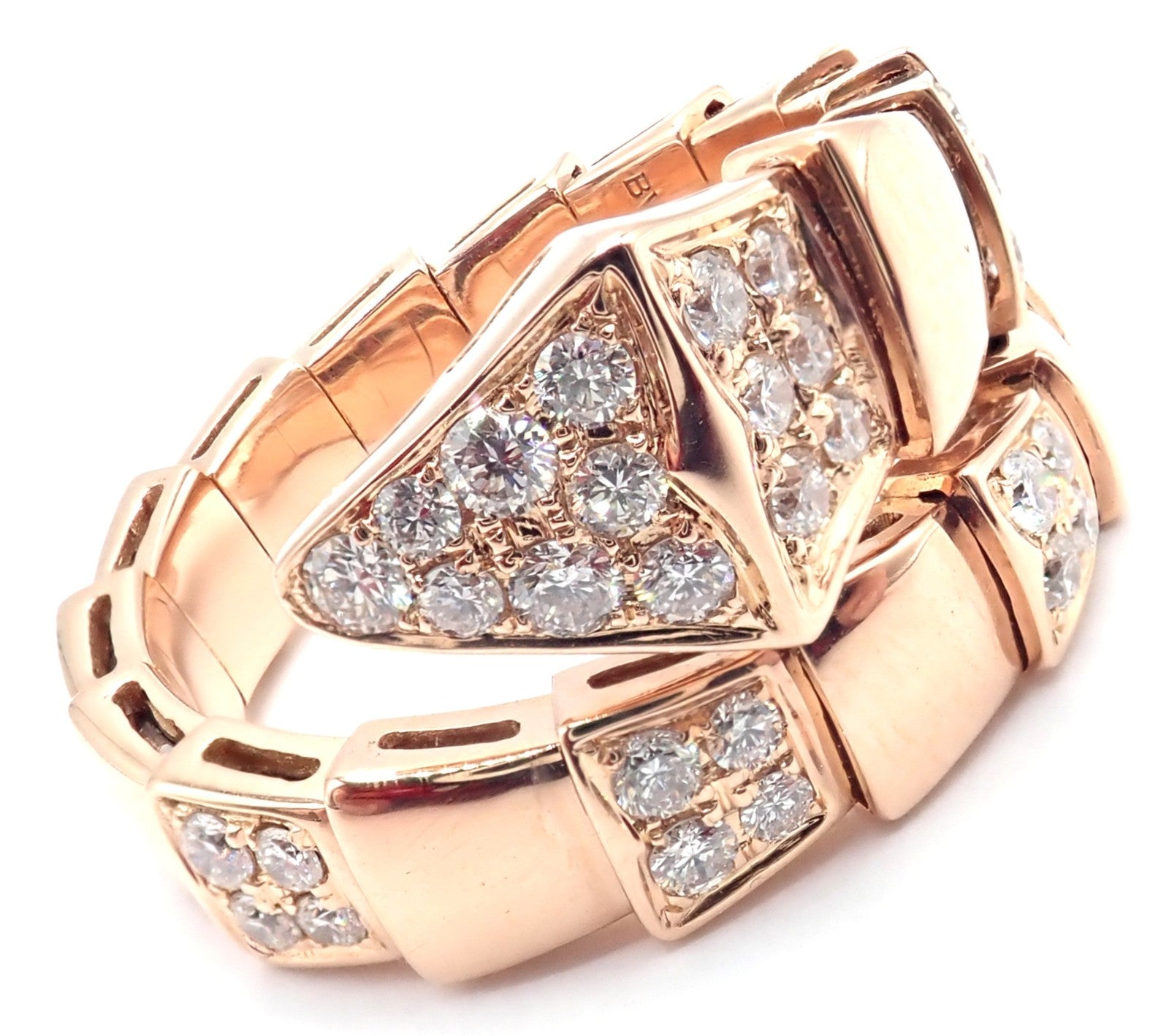 Authentic Bulgari Bvlgari Serpenti Viper 18k Rose Gold Diamond Band Ring Sz 8.75 | Fortrove
