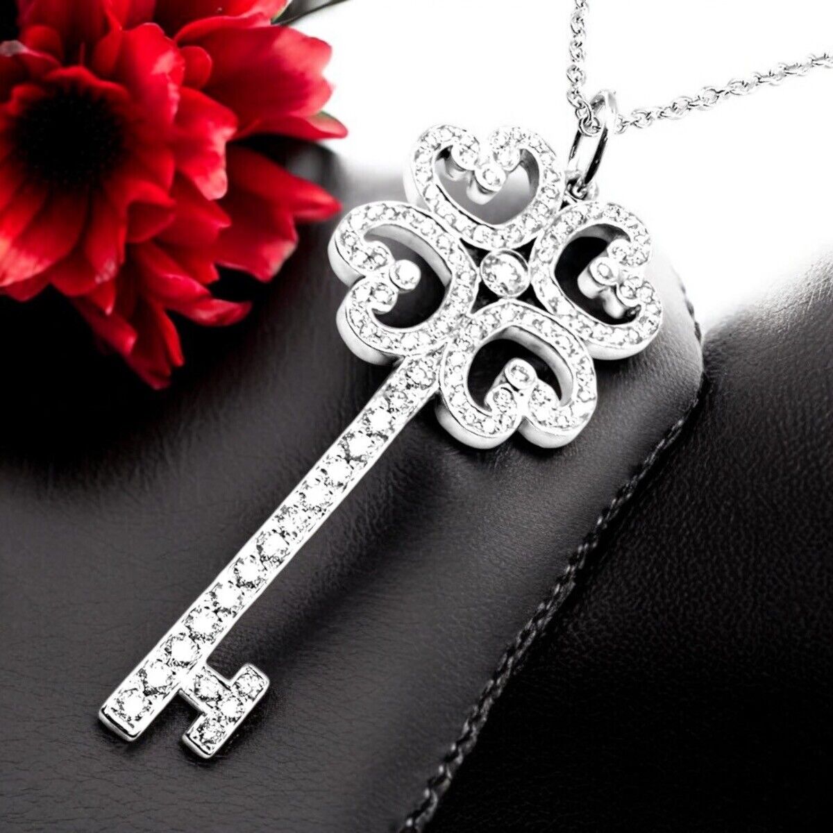 Tiffany & Co Platinum & 18k White Gold Enchant Quatra Heart Key Pendant Necklace | Fortrove
