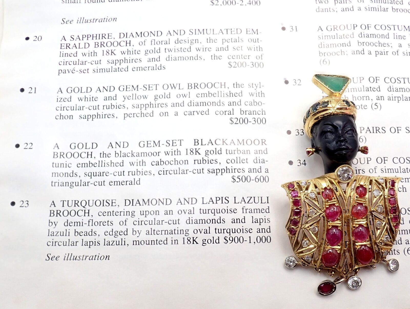 Rare! Ethel Merman Estate 18k Yellow Gold Large Blackamoor Diamond Ruby Brooch | Fortrove