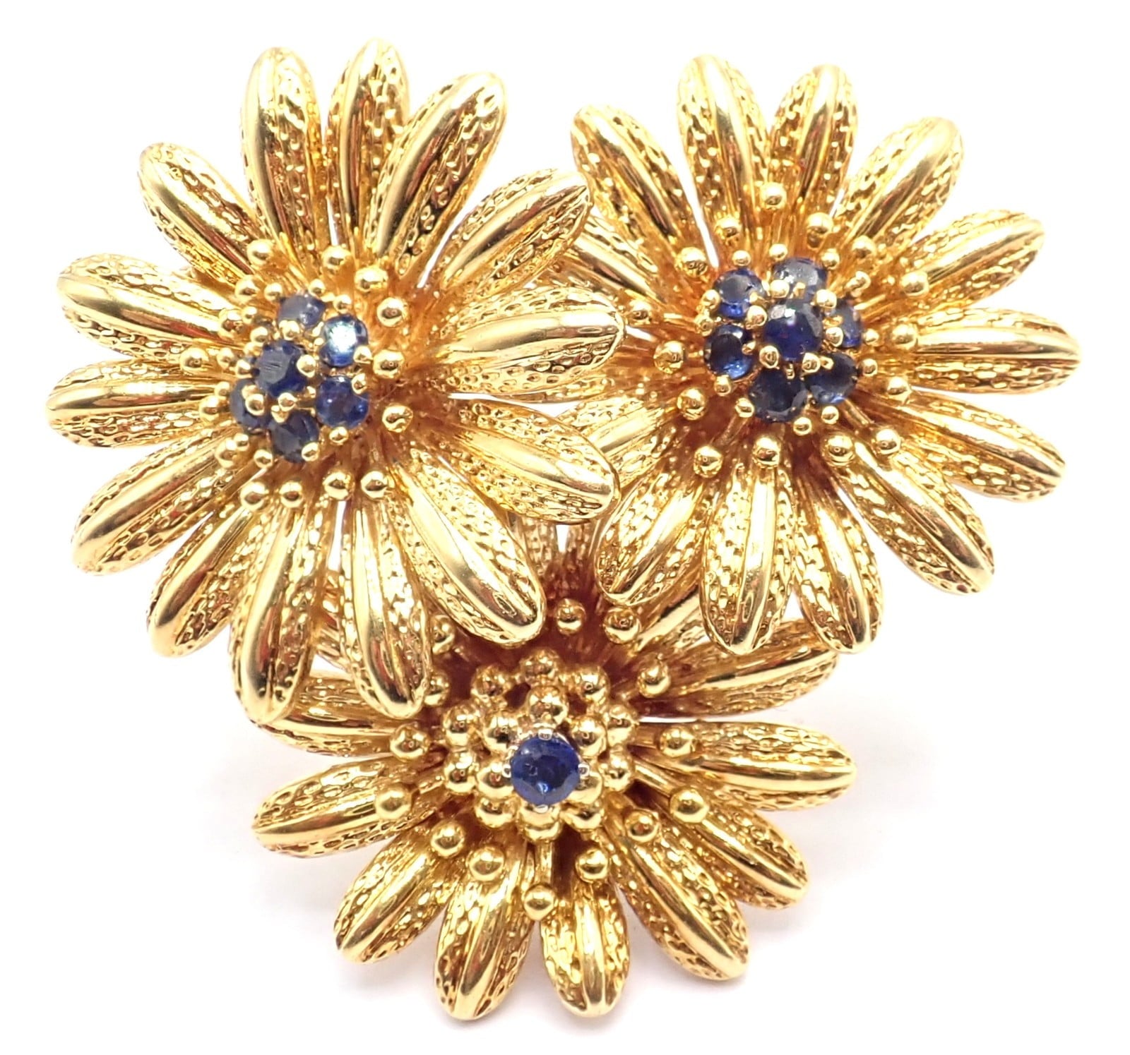 Vintage! Authentic Tiffany & Co. 18k Yellow Gold Sapphire Flower Pin Brooch | Fortrove