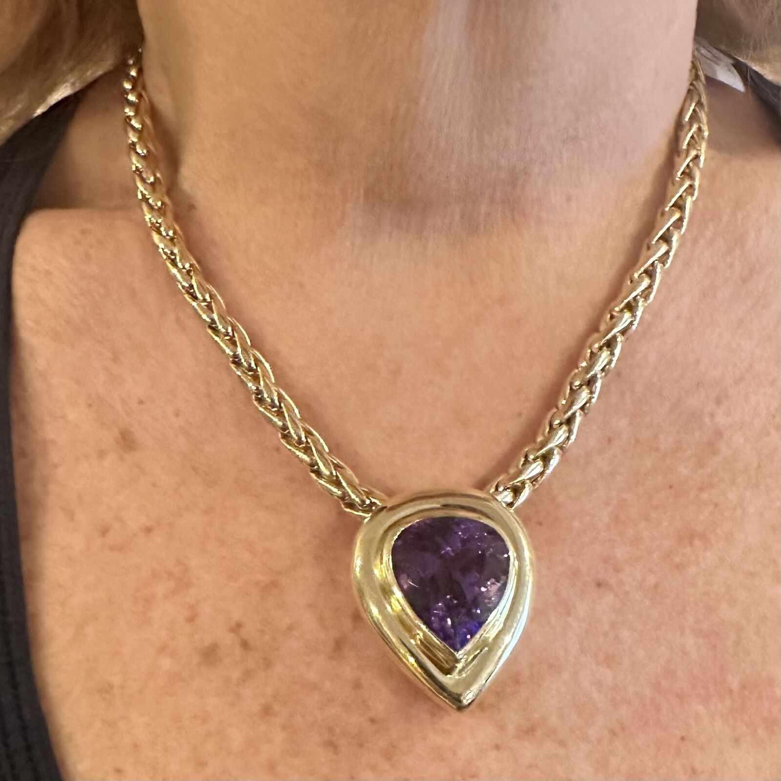 Authentic! Tiffany & Co Paloma Picasso 18k Gold Large Amethyst Pendant Necklace | Fortrove