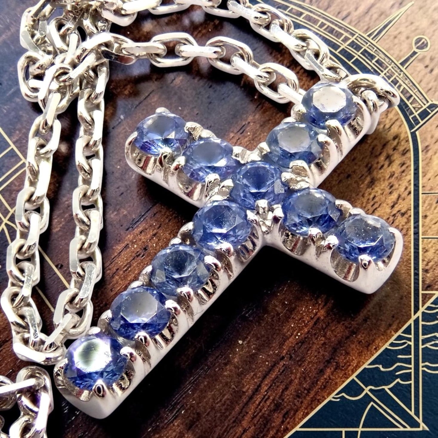 Cartier Jewelry & Watches:Fine Jewelry:Necklaces & Pendants Authentic! Cartier 18k White Gold Sweet Cross Blue Sapphire Pendant Necklace