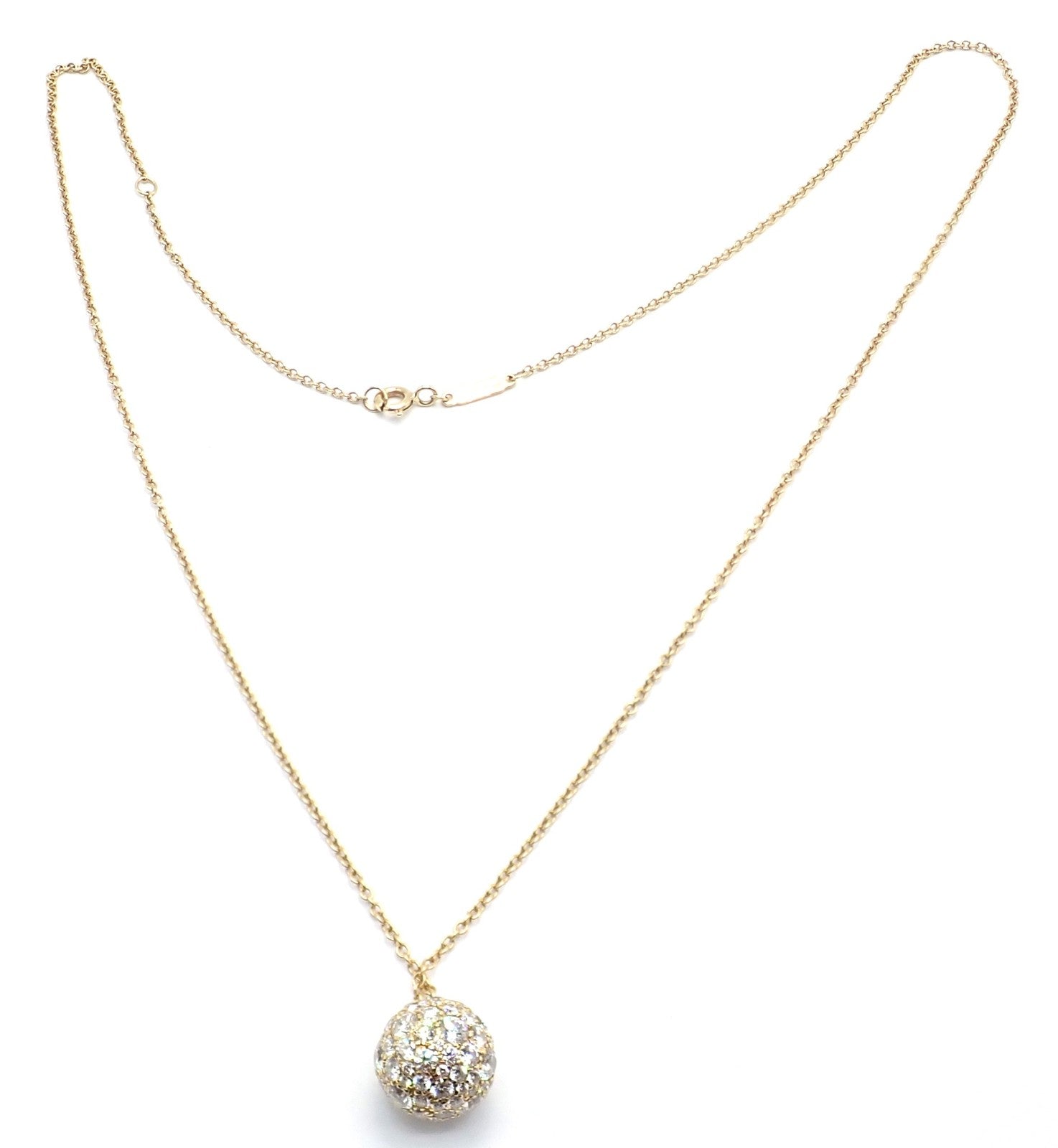 Authentic! Tiffany & Co 18k Yellow Gold Hardware Diamond Ball Pendant Necklace | Fortrove