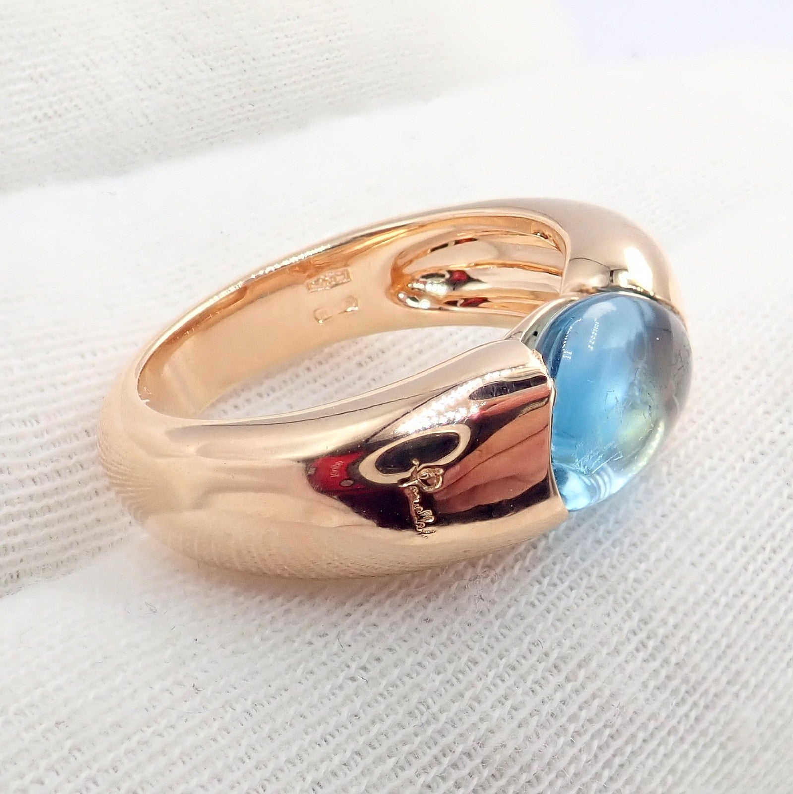 Rare! Authentic Pomellato 18k Rose Gold Sassi Large Blue Topaz Ring Sz 6.5 | Fortrove