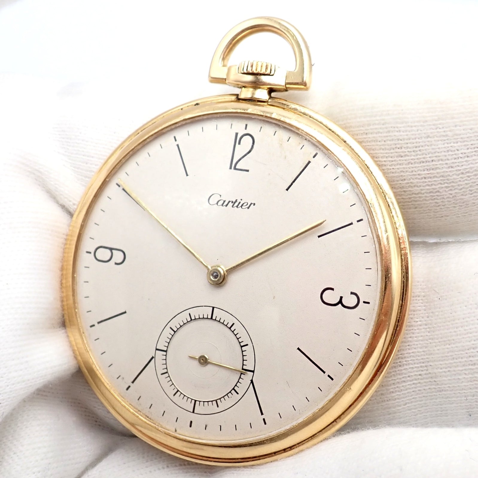 IWC International Watch Co. Cartier 18k Yellow Gold 19s Thin Pocket Watch 1940's | Fortrove