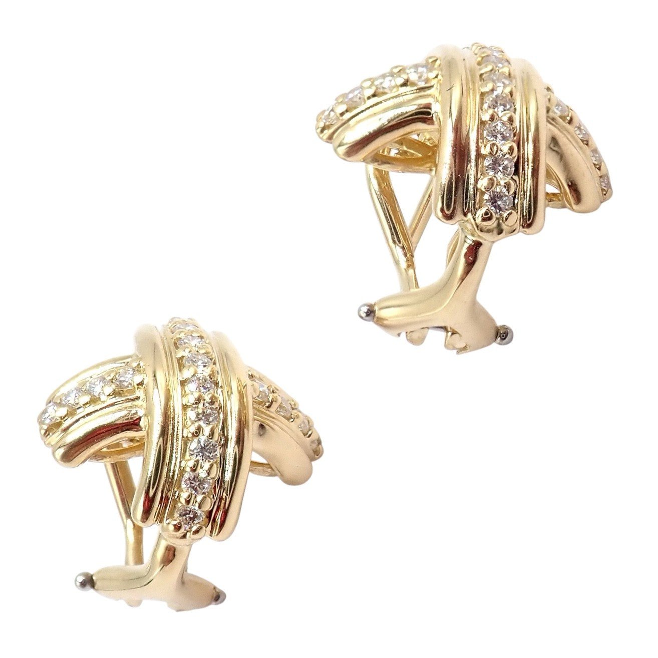 Authentic! Tiffany & Co 18k Yellow Gold Classic Signature X Diamond Earrings | Fortrove