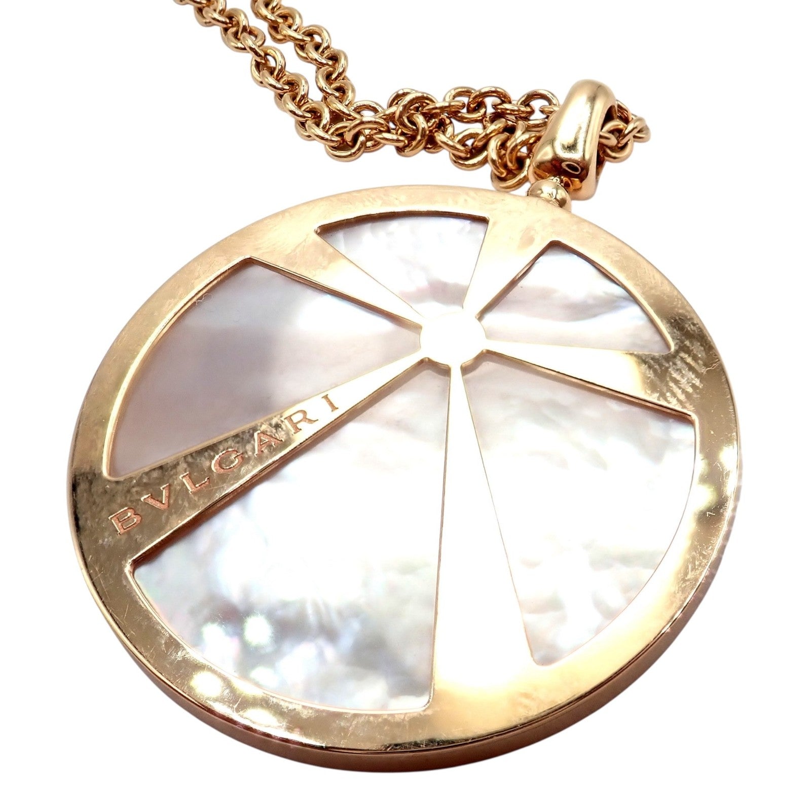 Rare! Bvlgari Bulgari Intarsio 18k Rose Gold Diamond Mother of Pearl Necklace | Fortrove