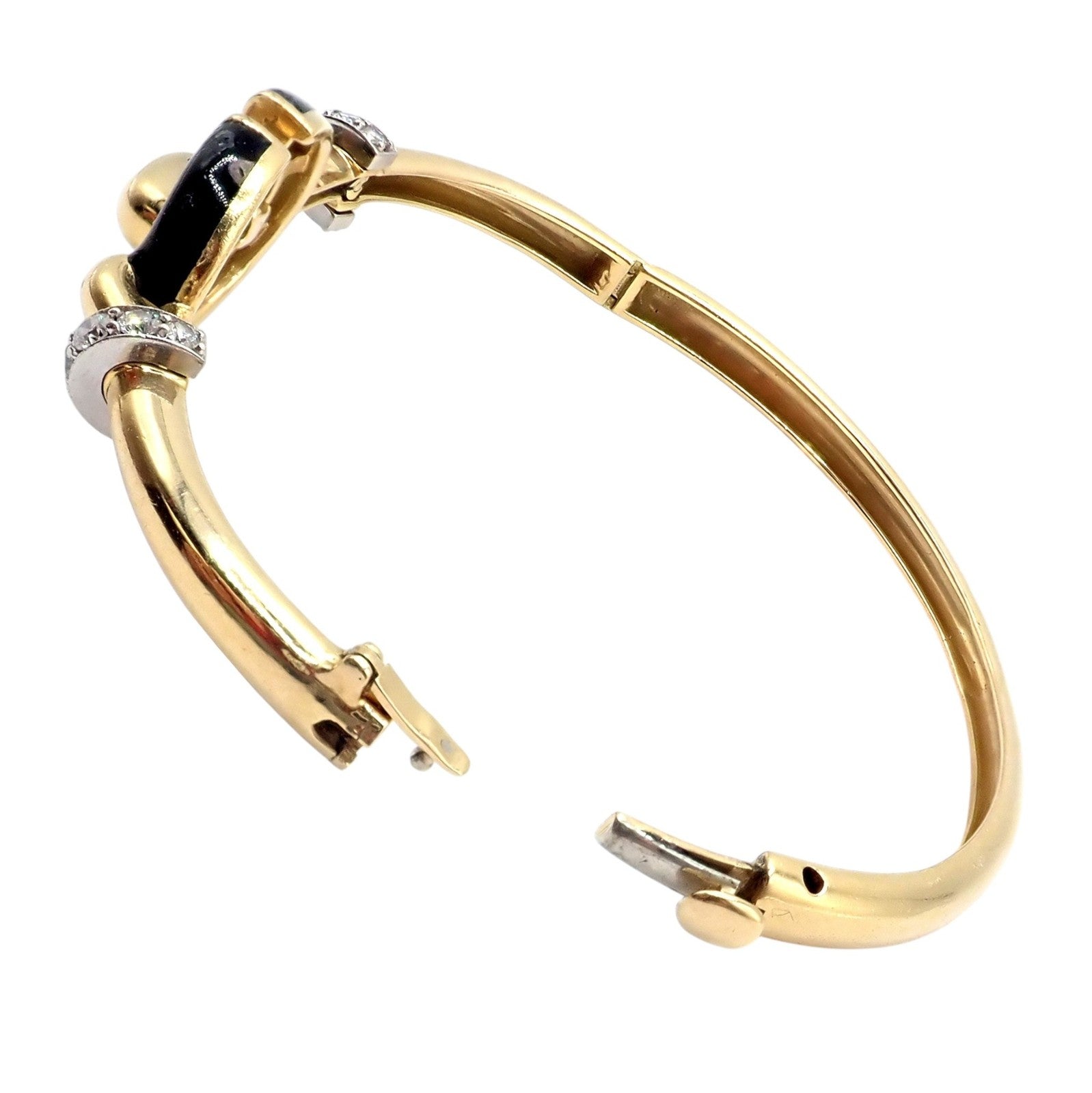 Authentic! Vintage David Webb 18k Gold & Platinum Diamond Enamel Bangle Bracelet | Fortrove