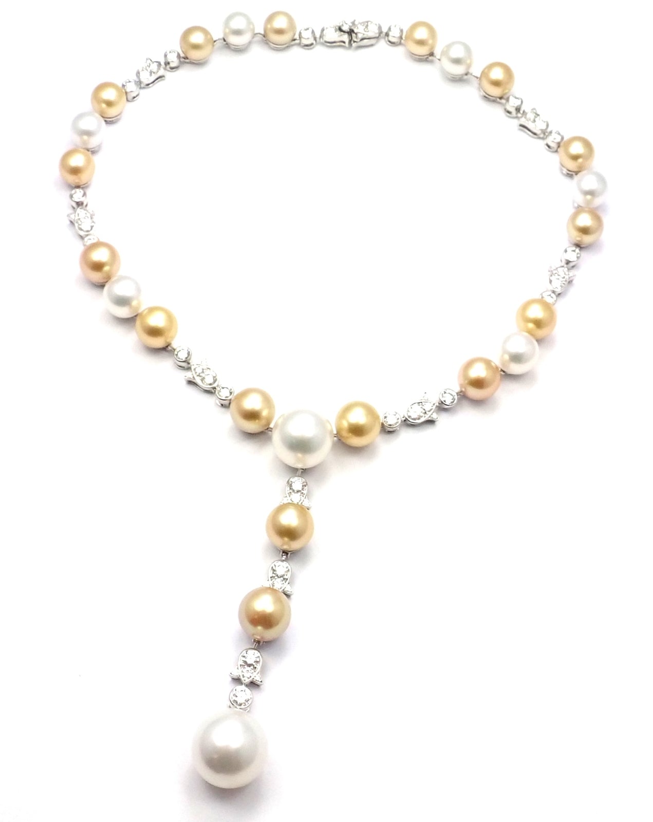 Authentic! Cartier Calin Platinum Diamond Tahitian & South Sea Pearl Necklace | Fortrove