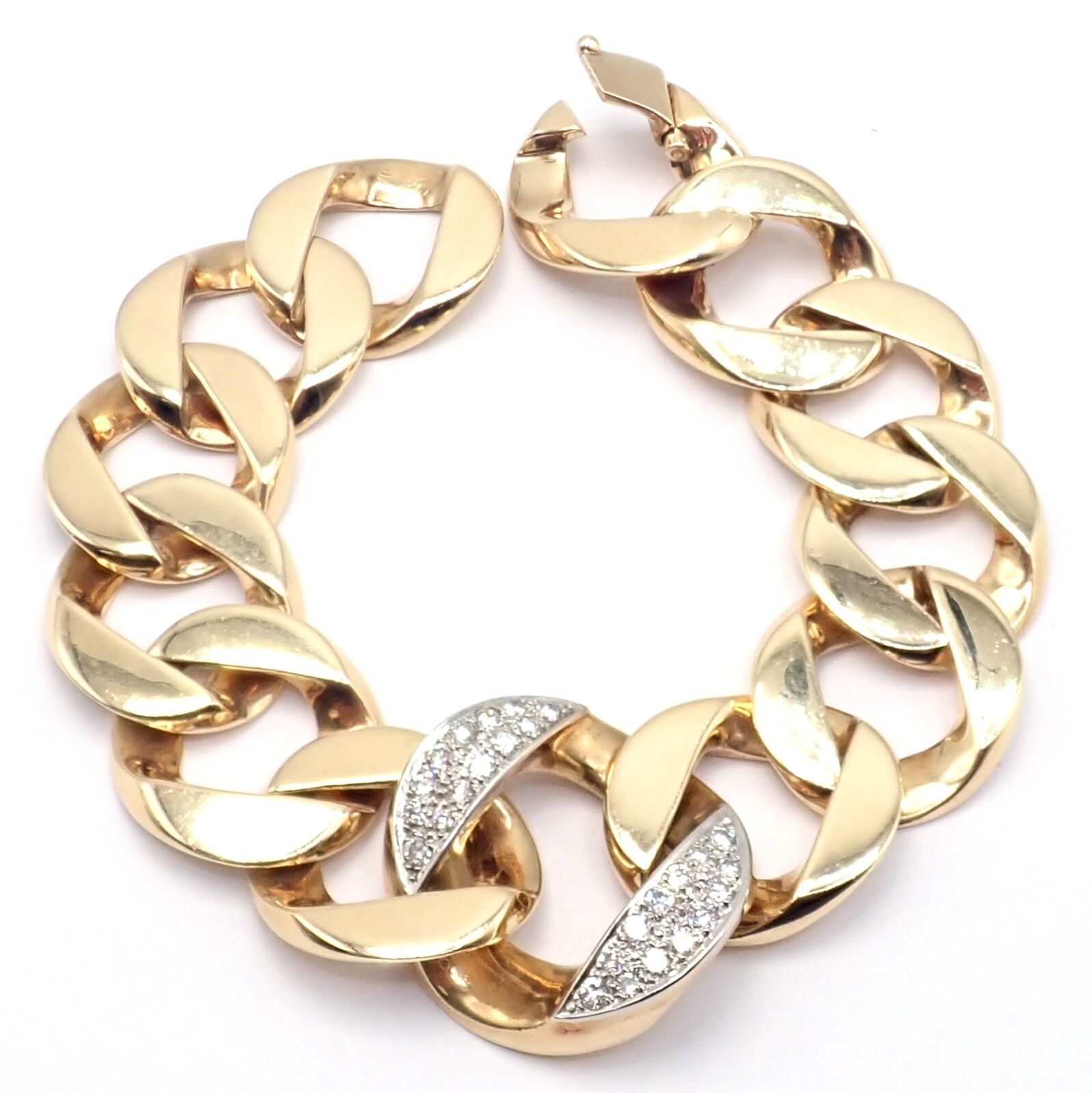 Rare Vintage Tiffany & Co 14k Yellow Gold Diamond Large Heavy Curb Link Bracelet | Fortrove