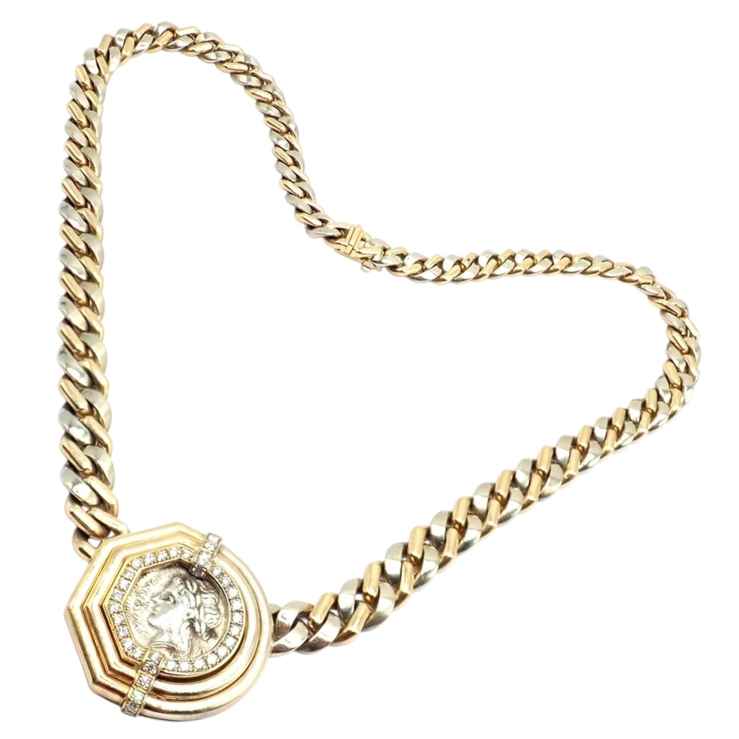 Bvlgari Bulgari 18k Yellow White Gold Diamond Monete Antique Coin Link Necklace | Fortrove