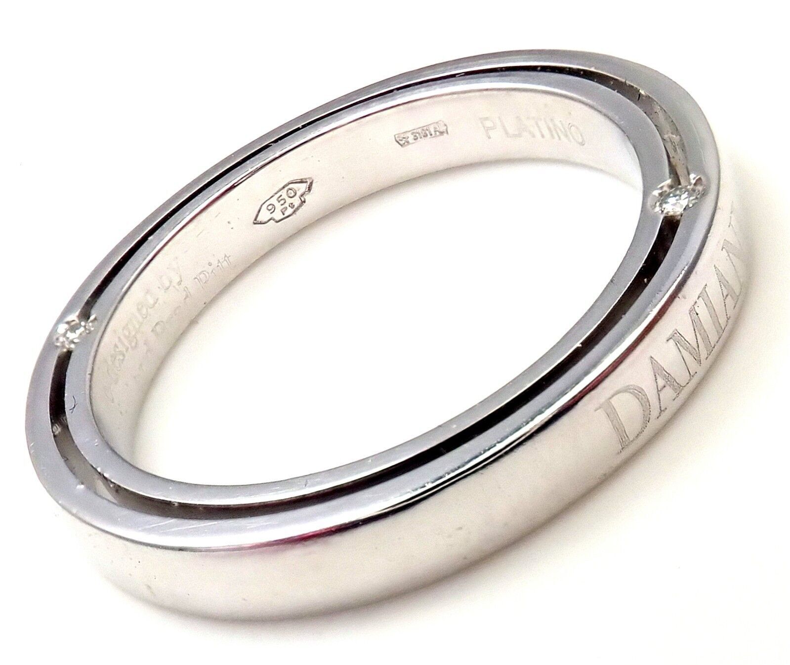Damiani Jewelry & Watches:Fine Jewelry:Rings Rare! Authentic Damiani Brad Pitt Platinum 4 Diamond 3mm Band Ring Sz 7