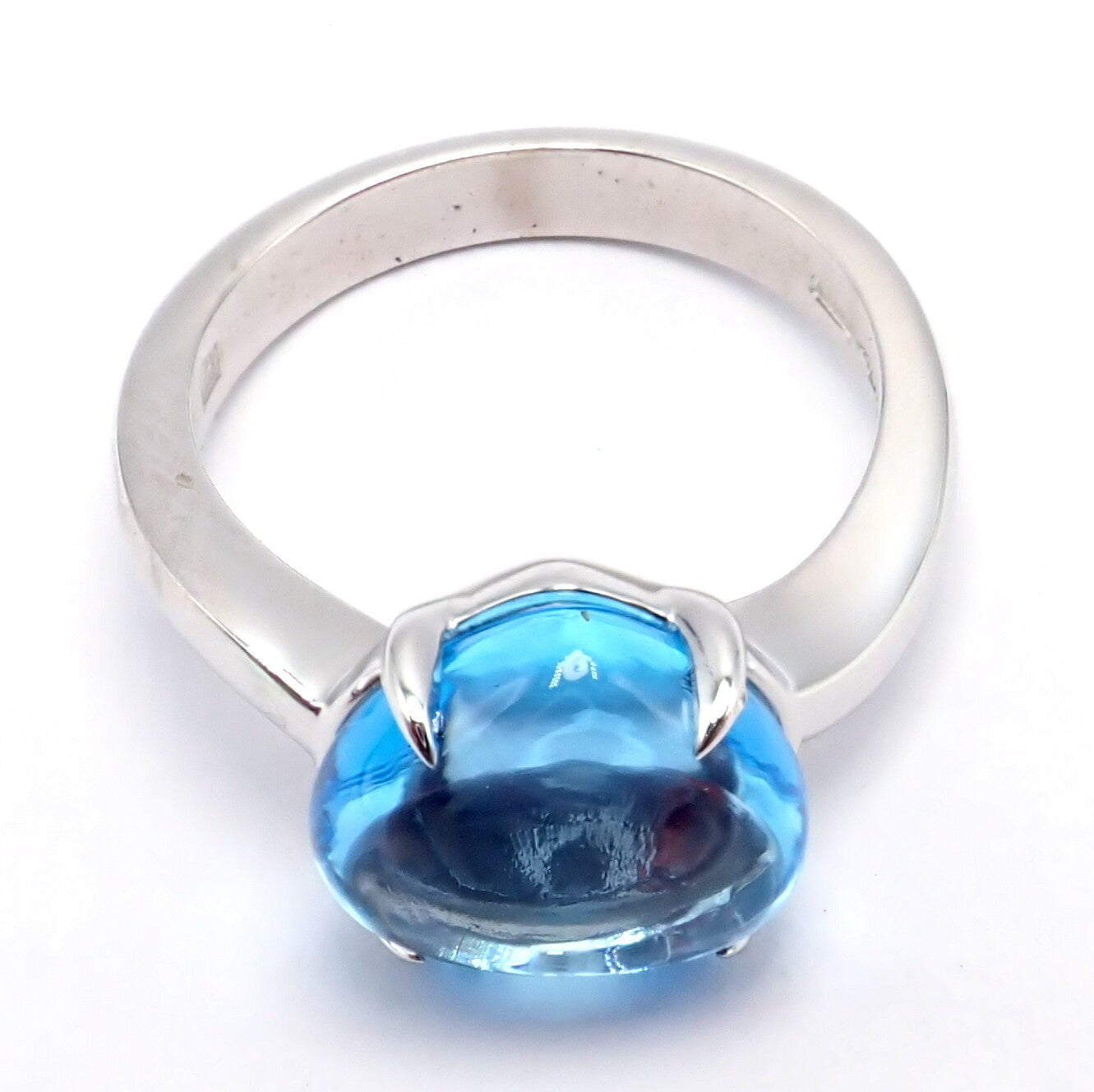 Authentic! Bulgari 18k Whtie Gold Mediterranean Eden Blue Topaz Ring Size 6 | Fortrove
