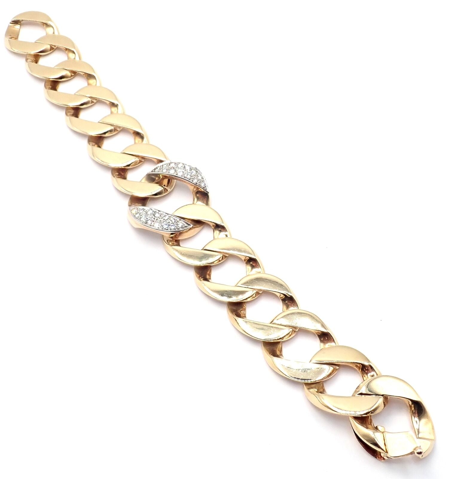 Rare Vintage Tiffany & Co 14k Yellow Gold Diamond Large Heavy Curb Link Bracelet | Fortrove