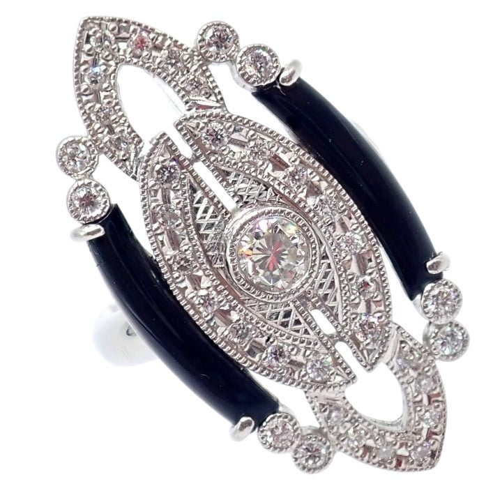 Estate Jewelry & Watches:Vintage & Antique Jewelry:Rings Vintage Estate Platinum Diamond 0.62ctw Onyx Ring sz 7.5