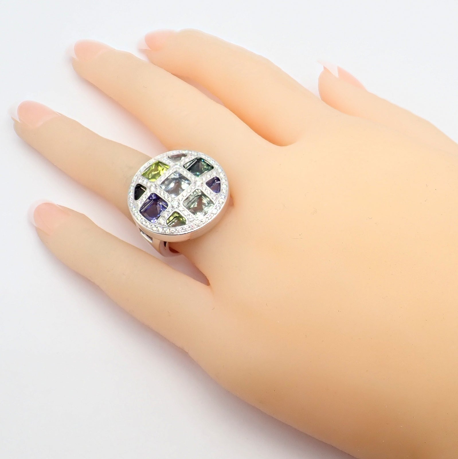 Cartier Pasha 18k White Gold Diamond Color Stone Ring Box + Papers sz 6 52 | Fortrove