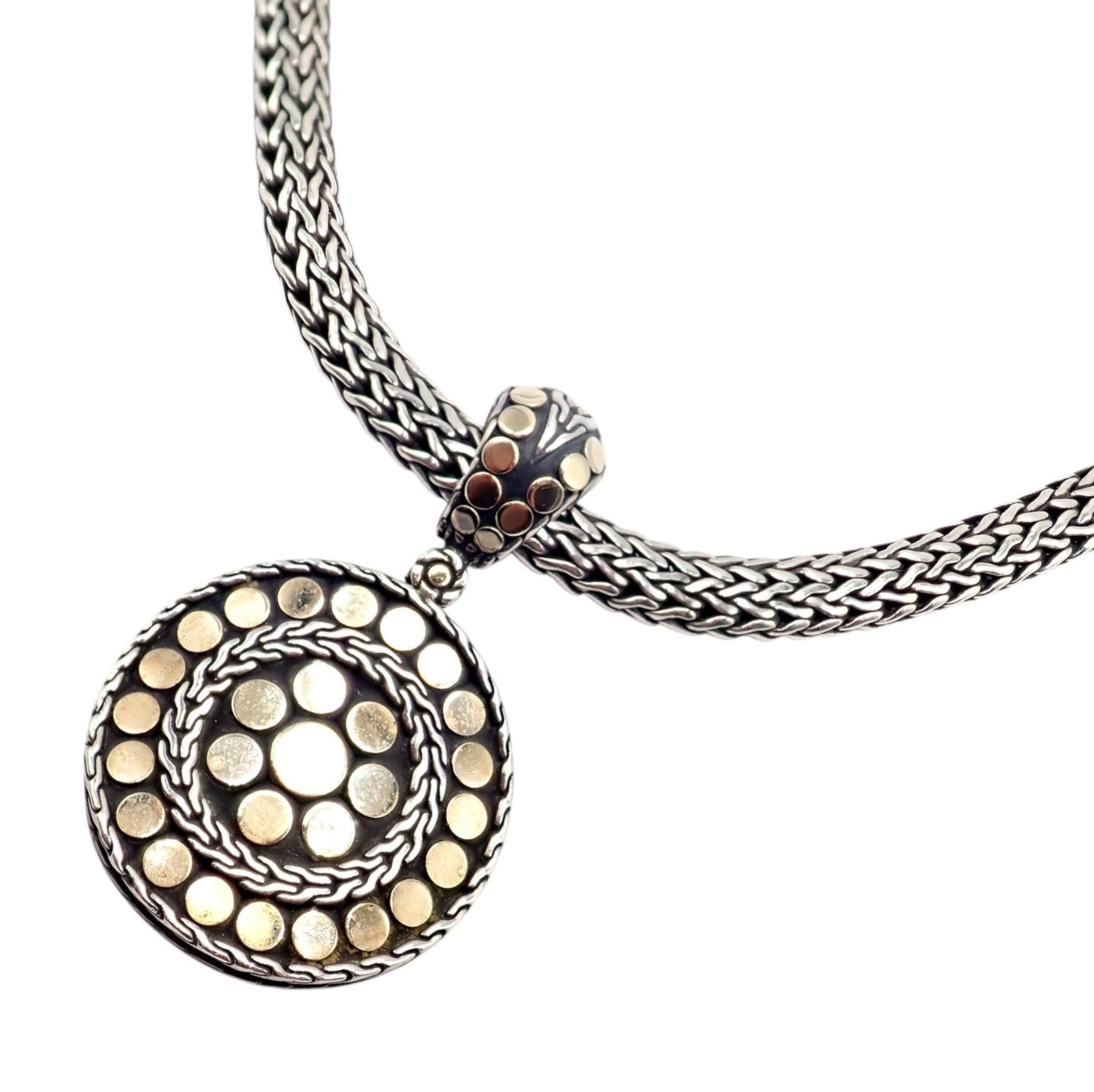 Authentic! John Hardy JH 18k Yellow Gold Silver Dot Pendant And Necklace | Fortrove