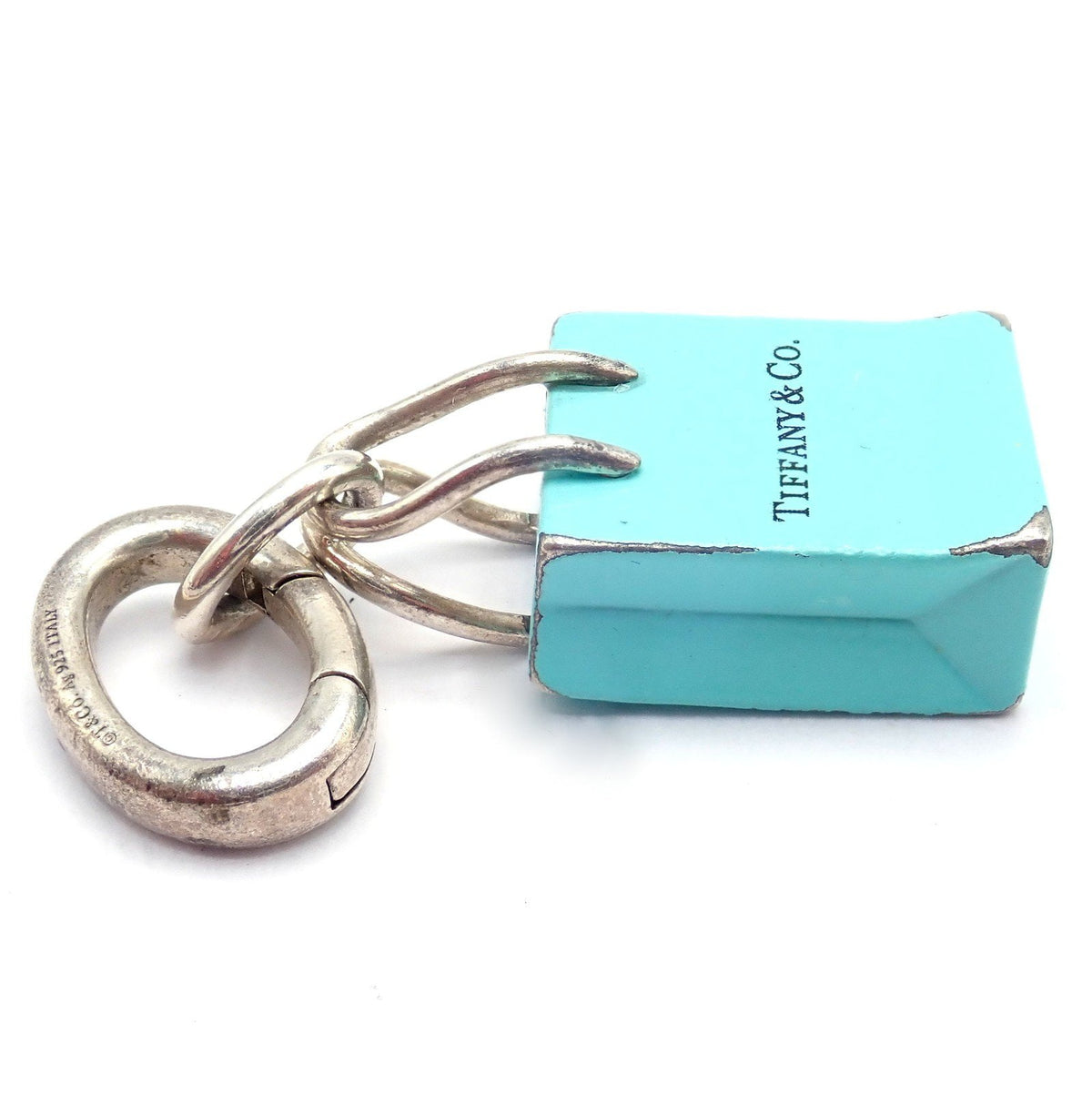 Tiffany & Co. Jewelry & Watches:Fine Jewelry:Bracelets & Charms Tiffany & Co. Enamel Shopping Bag Silver Charm Pendant + Oval Jump Ring Clasp