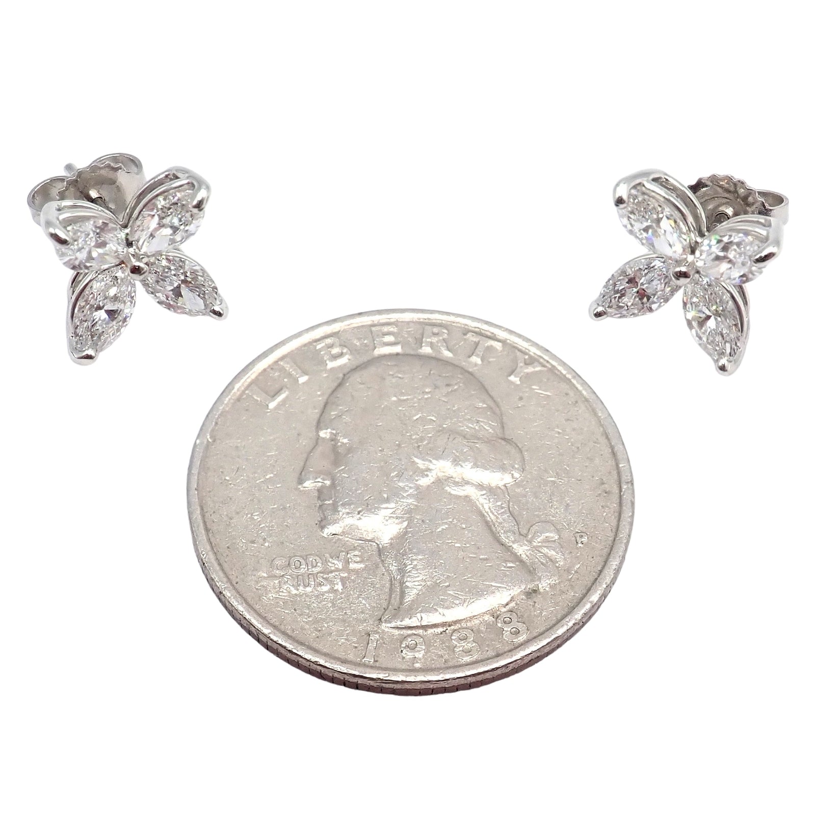 Authentic! Tiffany & Co Platinum Victoria Marquise Cut Diamond Large Earrings | Fortrove