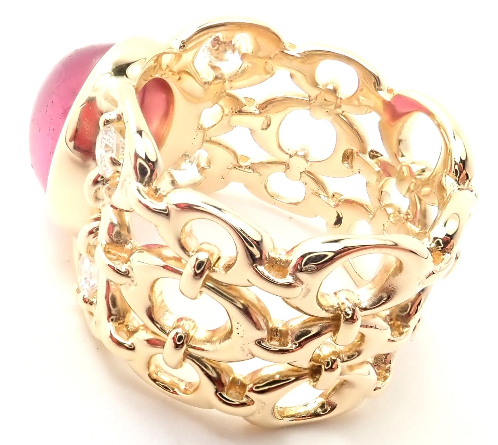 Christian Dior Jewelry & Watches:Fine Jewelry:Rings Authentic Christian Dior 18k Yellow Gold Diamond Large Pink Tourmaline Band Ring