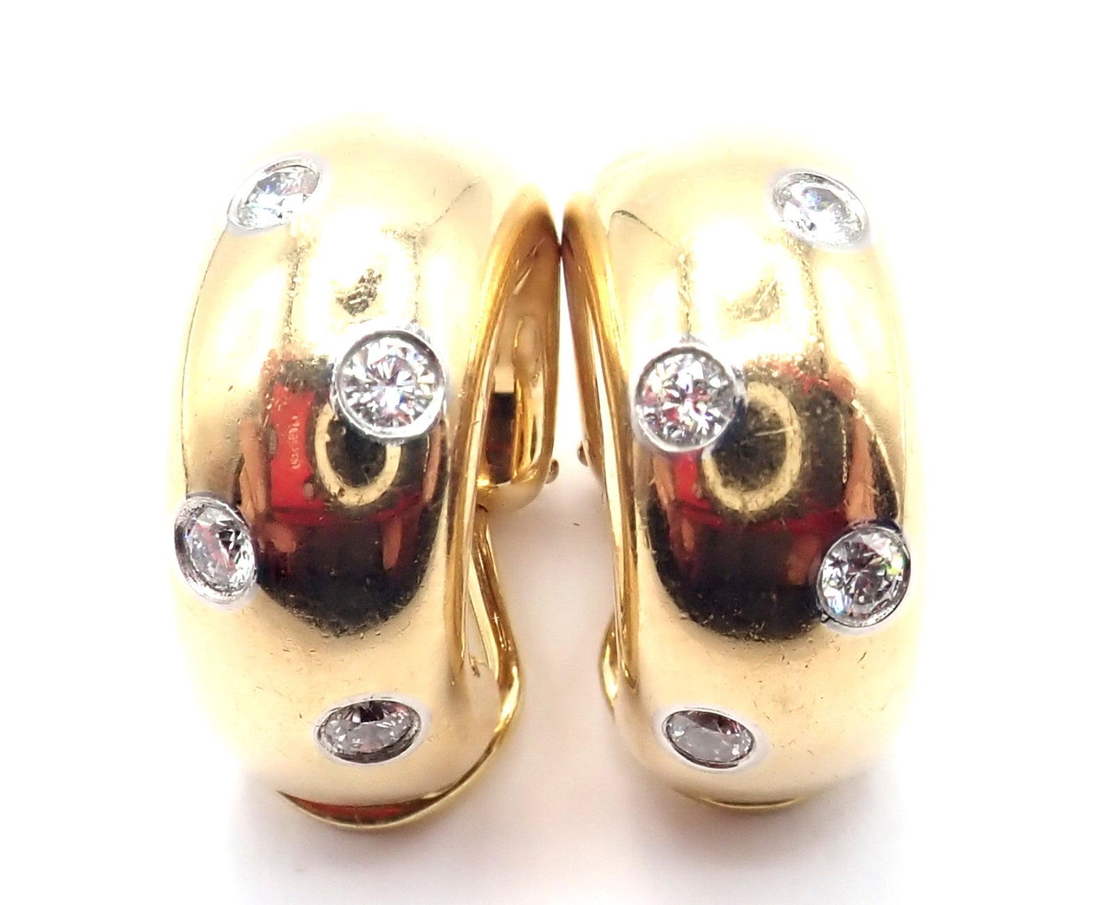 Authentic! Tiffany & Co 18k Yellow Gold Platinum Diamond Etoile Hoop Earrings | Fortrove