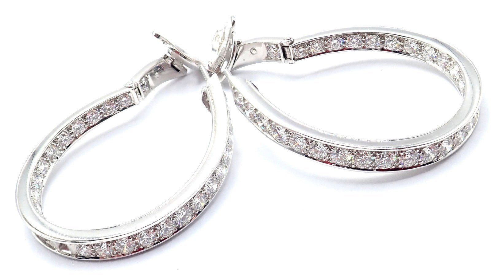 Authentic! Van Cleef & Arpels 18k White Gold Diamond Large Hoop Earrings | Fortrove