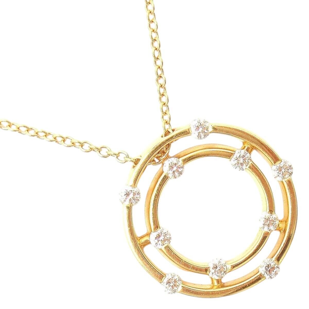 Authentic! Roberto Coin 18k Yellow Gold Double Hoop Diamond Pendant Necklace | Fortrove