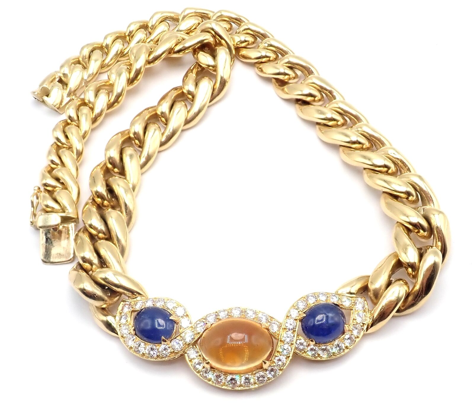 Bvlgari Bulgari 18k Yellow Gold Diamond Citrine Sapphire Link Necklace Paper | Fortrove