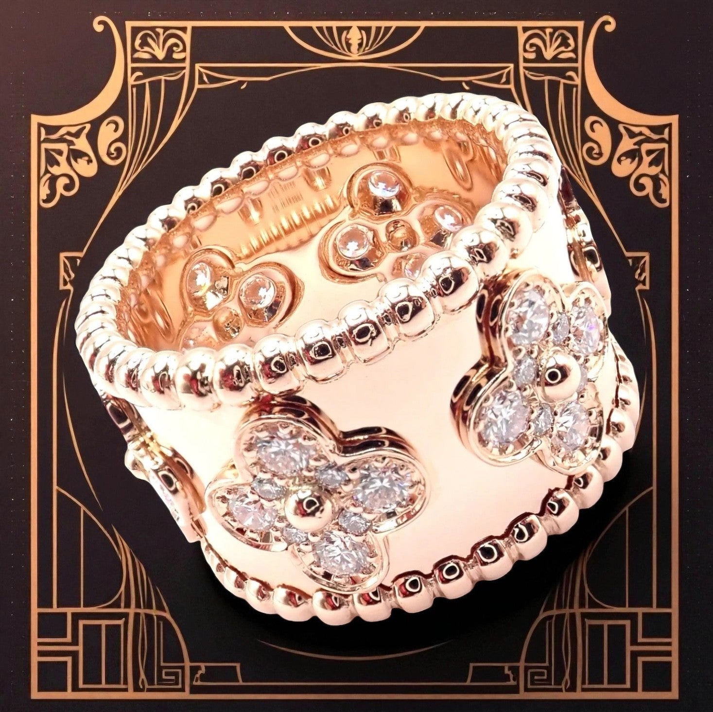 Van Cleef & Arpels Jewelry & Watches:Fine Jewelry:Rings Authentic! Van Cleef & Arpels 18k Rose Gold Diamond Clovers Band Ring Size 50