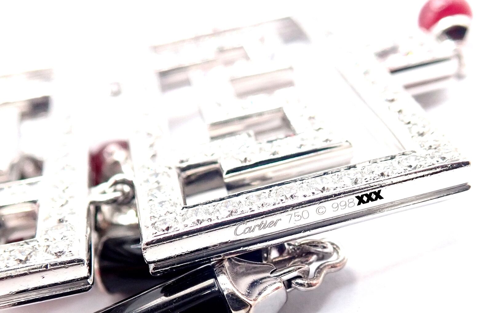 Cartier Le Baiser Du Dragon 18k White Gold Onyx Ruby Diamond Pendant Necklace | Fortrove