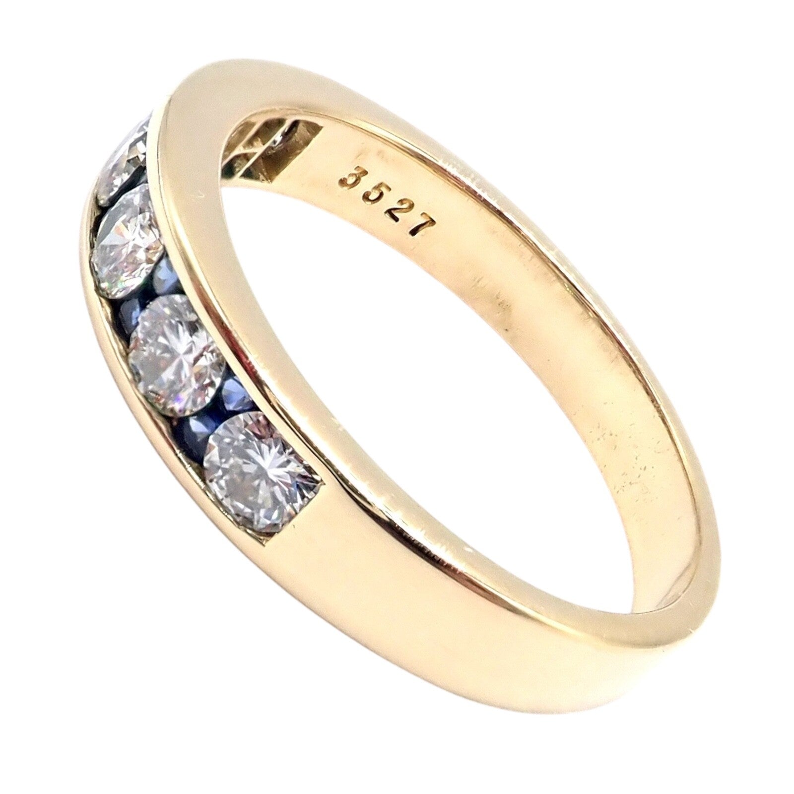 Authentic! Tiffany & Co 18k Yellow Gold 1.20ctw Diamond Sapphire Band Ring sz 5 | Fortrove
