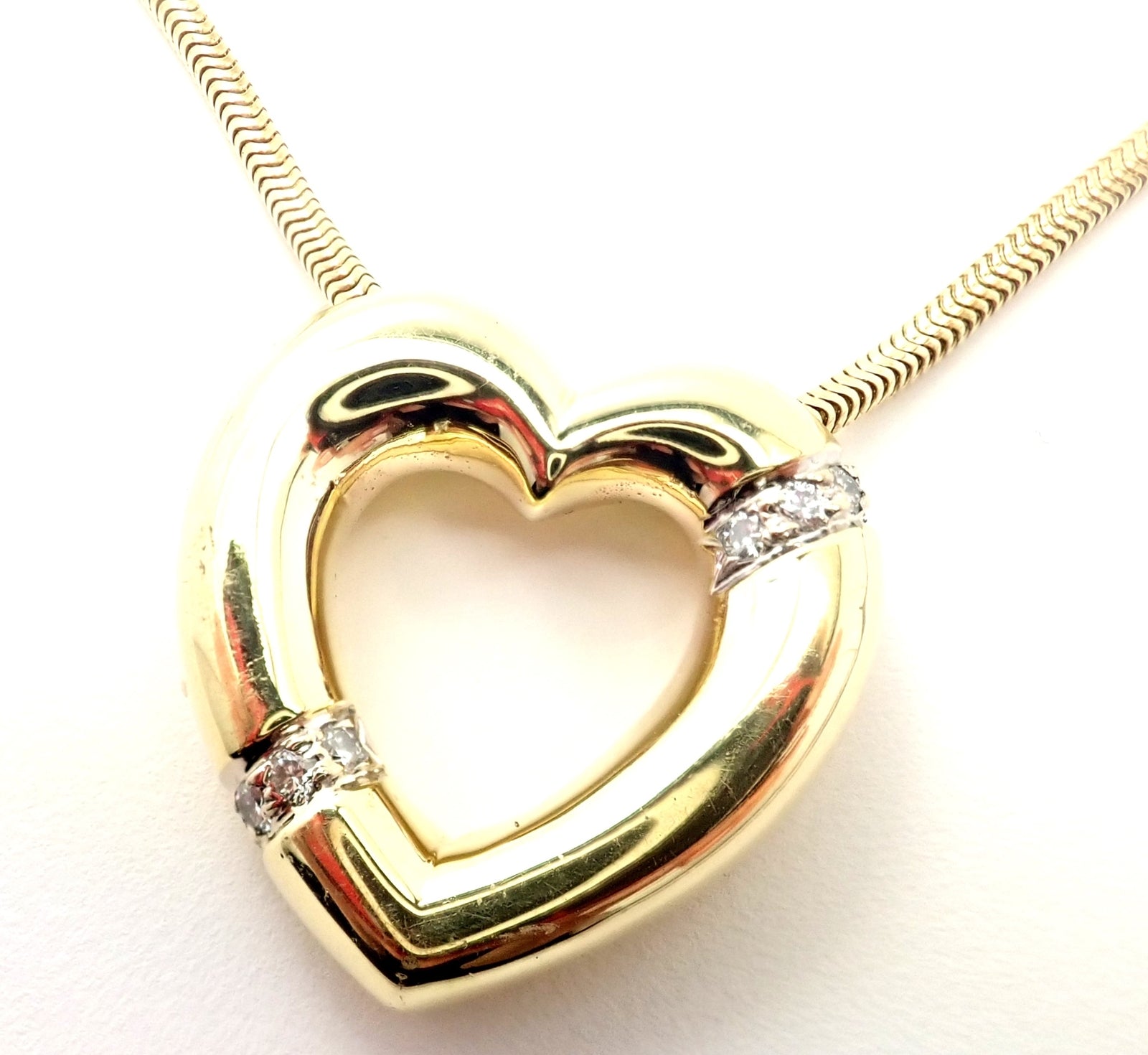 Authentic! Tiffany & Co Picasso 18k Yellow Gold Diamond Heart Pendant Necklace | Fortrove