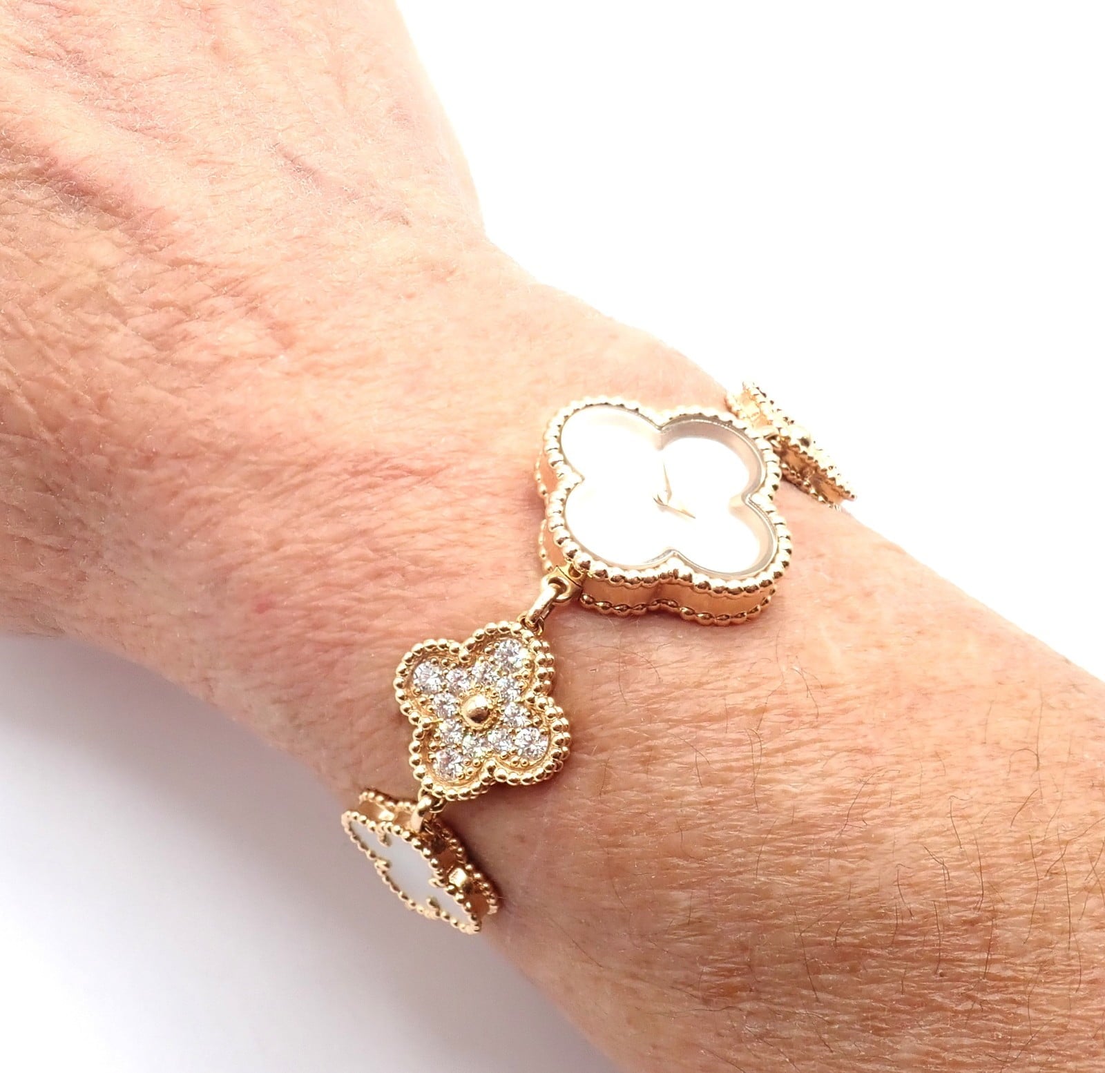 Van Cleef & Arpels Jewelry & Watches:Watches, Parts & Accessories:Watches:Wristwatches Authentic! Van Cleef & Arpels Vintage Diamond MOP Sweet Alhambra 18k Gold Watch